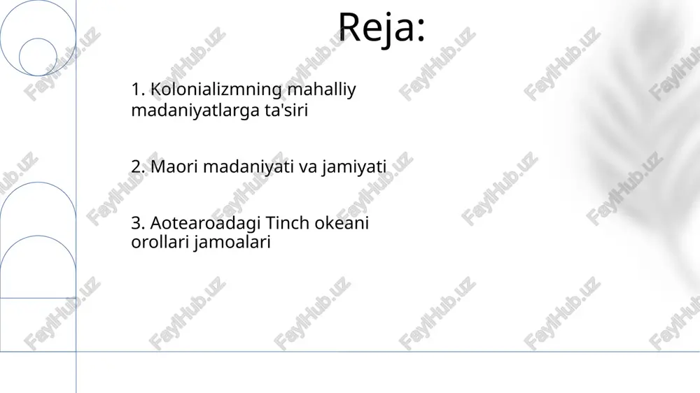 ustamlaka etnografiyasi maori xalqining hikoyalarini qayta tiklash va mustamlaka davri tasvirlarini rad etishga qaratilgan dastlabki etnografik tadqiqotlar (masalan, elsdon bestning xix asr oxiri va xx asr boshlarida o'tkazgan tadqiqotlari) mustamlakachilikdan oldin va keyin maori madaniyatini hujjatlashtirgan, ammo ularning nuqtai nazarlari mustamlaka tarafkashliklari ta'sirida bo'lgan 7. hozirgi maori milliy o'zligi maori madaniy uygʻonishi anʼanaviy bilim tizimlarini (marae, whakapapa, kapa haka) qayta tiklash, globalizatsiya taʼsiriga moslashish va ikki madaniyatli doirasida siyosiy mustaqillikni taʼkidlashni oʻz ichiga oladi 8. hozirgi zamon ijtimoiy muammolari migratsiya va ko'pmadaniyatlilik (oklendning xilma-xil demografiyasi, tinch okeani orollari aholisining ko'chishi, 2018 yilgi aholini ro'yxatga olish ma'lumotlarida osiyo aholisining ko'payishi, vellington kabi shaharlardagi integratsiya muammolari, ijtimoiy uyg'unlikka ta'siri, kraystcherchdagi kabi madaniy to'qnashuvlar, integratsiyaga oid siyosiy choralar) māori yer yerlari (vaitangi shartnomasi daʼvolari, 1975 yer daʼvolarini hal qilish, vaitangi tribunali, qishloq va shahar māorilari oʻrtasidagi tengsizlik, gisborn va uzoq shimoliy kabi hududlardagi iqtisodiy rivojlantirish tashabbuslari). aholining zichligi mahalliy jamoalarga taʼsiri, 30% māori …