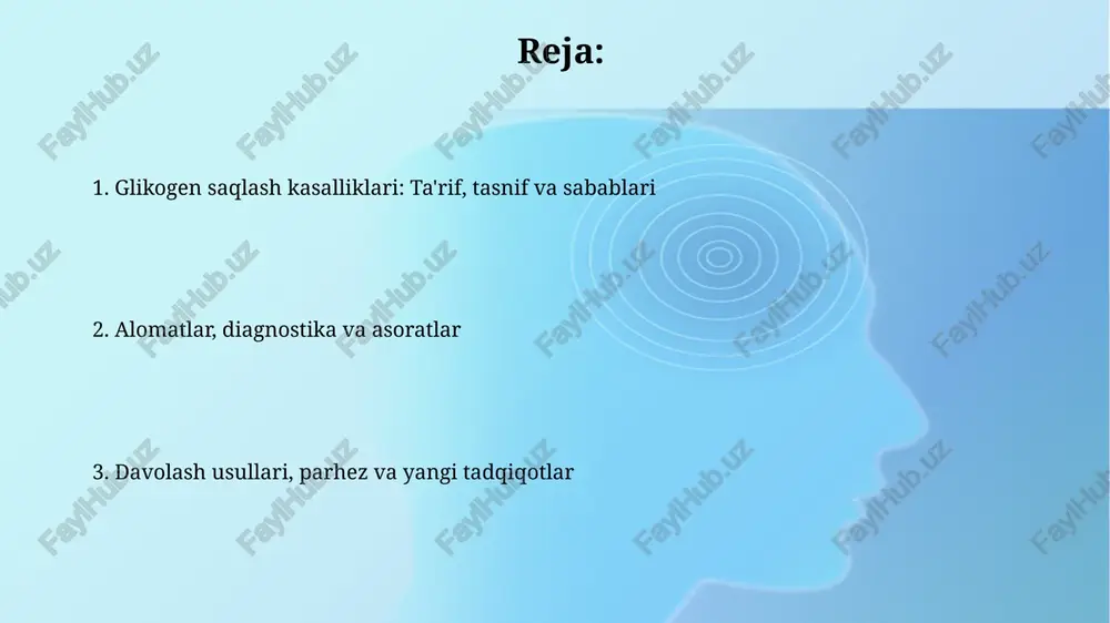 ytirish uchun doimiy tungi nazogastral oziqlantirishni talab qilishi mumkin. asoratlar va prognoz jigar shikastlanishi gsd ning keng tarqalgan asoratidir, bu uzoq muddatda jigar adenomalari, fibroz yoki hatto jigar saratoniga olib kelishi mumkin, ayniqsa 1a turida (von gierke kasalligi). buyrak yetishmovchiligi gsd i turi bilan og'rigan ba'zi bemorlarda, ayniqsa nazorat qilinmagan holda rivojlanishi mumkin, bu esa buyrakning normal funktsiyasini buzadi va dializni talab qilishi mumkin. skrining, oldini olish va ilmiy izlanishlar yangi tug'ilgan chaqaloqlar uchun skrining, ayniqsa, glycogen saqlash kasalliklari ia, ib va iii uchun, tandem massa-spektrometriyasi yordamida o'tkazilishi mumkin, bu esa erta tashxis qo'yish imkonini beradi. prenatal diagnostika, xususan, oilada ma'lum genetik mutatsiya bo'lsa, chorion villus namunasi (cvs) yoki amniotsentez orqali amalga oshirilishi mumkin, bu esa homilada kasallikni aniqlashga yordam beradi. bemorlar va oilalar uchun resurslar bemorlar va oilalar glycogen storage disease (gsd) bo'yicha 501(c)(3) maqomiga ega bo'lgan nonprofit tashkilotlardan yordam olishlari mumkin. ular bemorlar va oilalar uchun ta'lim va …