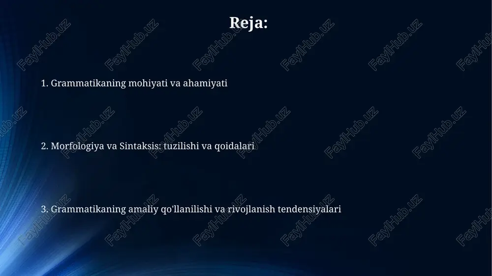 gap tahlili usullari, masalan, daraxtsimon diagrammalar va bog'lanish grammatikasi, gapning tuzilishini tushunishga yordam beradi, bu jarayon 5 bosqichda amalga oshirilishi mumkin. grammatik aloqalar: kelishuv, boshqaruv va ma'no kelishuv grammatik aloqasi so'zlarning shakli o'zgarishi orqali bog'lanishini ifodalaydi, masalan, ot va sifatning son, kelishikda moslashuvi, bunda 1-qoida ko'pincha asosiy hisoblanadi. boshqaruvda bosh so'z qaram so'zning kelishigini aniqlaydi, bu 2-darajali so'zlarning shaklini belgilaydi, shu bilan birga ma'noni shakllantirishda muhim rol o'ynaydi. grammatik ma'no so'zlar orasidagi munosabatlarni ifodalaydi, bu munosabatlar 3 xil yo'l bilan: sintaktik pozitsiya, morfemalar va intonatsiya orqali namoyon bo'lishi mumkin. so'z turkumlari va ularning gapdagi roli fe'llar harakatni bildirsa, ravishlar fe'lning qanday bajarilishini tushuntiradi. gapda bu ikki turkumning vazifasi predikat va hol vazifalarini bajarish orqali mazmunni boyitishdir. so'z turkumlari 10 tadan ortiq bo'lib, otlar narsalarni, sifatlar esa ularning xususiyatlarini ifodalaydi. ularning roli gapdagi ma'noni aniqlashtirish va tushunishni osonlashtirishdir. olmoszlar otlarni almashtirib, gapni ixchamlashtiradi, sonlar esa miqdorni ko'rsatadi. ularning gapdagi o'rni ob'ekt …