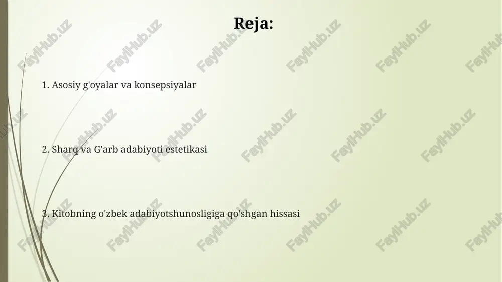 ik davr merosiga qaytish, insonparvarlik g'oyalarini ilgari surish va adabiyotda realizmga intilish kabi xususiyatlar bilan ajralib turadi. kitobning o'zbek adabiyotshunosligiga qo'shgan hissasi kitob o'zbek adabiyotshunosligiga estetik tafakkur tarixini sistemalashtirish va uni o'rganishning yangi metodologik asoslarini yaratish orqali muhim hissa qo'shgan. ushbu asar sharq va g'arb adabiyoti estetikasi o'rtasidagi munosabatlarni chuqur tahlil etish orqali milliy adabiyotshunoslikning nazariy bazasini 2 barobar kengaytirdi. kitob, ayniqsa, xx asr o'zbek adabiyoti namoyandalarining adabiy-estetik qarashlarini tadqiq etishda yangi yo'nalishlarni ochib berdi va 3 ta muhim tadqiqotga turtki bo'ldi. tanqidiy tahlil va baholar: afzalliklari va kamchiliklari mualliflar adabiy-estetik tafakkur evolyutsiyasini 10 dan ortiq asosiy davrlarga ajratishgan, ammo bu davrlashtirish ba'zida bahsli va tor doirada ekanligi aytilgan. kitobda sharq va g'arb adabiyoti estetikasi 20-asr nuqtai nazaridan taqqoslangan, lekin zamonaviy qarashlar bilan to'ldirilmagani tanqid qilinishi mumkin. kitobning afzalligi ko'plab manbalarga asoslanganligi, kamchiligi esa ayrim bahslar yuzasidan 3-shaxs nuqtai nazaridan xolis baho berilmaganligi ko'rsatilgan. o'quv jarayonida qo'llanilishi va tadqiqot usullari …