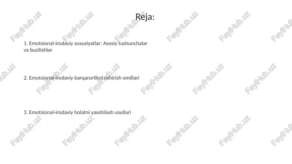 otivatsiya 70%ga ta'sir etuvchi, tashqi motivatsiya esa qolgan 30%ni tashkil etadi. irodani rivojlantirish usullari va hissiy intellekt irodani mustahkamlash uchun "5 soniya qoidasi"dan foydalaning: qiyin vazifani bajara boshlash uchun 5 dan 1 gacha sanang, bu esa miyani harakat qilishga undaydi. hissiy intellektni rivojlantirish uchun, boshqalarning imo-ishoralarini va yuz ifodalarini o'rganing. bu orqali, ularning hissiyotlarini tushunish qobiliyatini oshiring va hamdard bo'ling. irodani rivojlantirishda maqsadlarni smart (aniq, o'lchanadigan, erishish mumkin, haqiqatga mos, vaqt bilan cheklangan) tamoyillari asosida belgilash samarali natijalarga olib keladi. emotsional-irodaviy omillarga ta'sir etuvchi omillar oila va tarbiya uslublari shaxsning emotsional-irodaviy rivojlanishiga katta ta'sir ko'rsatadi, ayniqsa 0-5 yosh oralig'ida, hissiy bog'lanish va xavfsizlik tuyg'usini shakllantirish orqali. ijtimoiy muhit, jumladan, tengdoshlar guruhi va madaniyat, o'z-o'zini anglash, qadriyatlar va xulq-atvorni shakllantirish orqali emotsional-irodaviy barqarorlikka ta'sir etadi (ta'sir kuchi 20-30%). fiziologik holat, masalan, gormonlar darajasi (kortizol, serotonin) va uyqu sifati, emotsiyalarni boshqarish va irodani namoyon qilish qobiliyatiga bevosita ta'sir qiladi (8-12 soat uyqu …