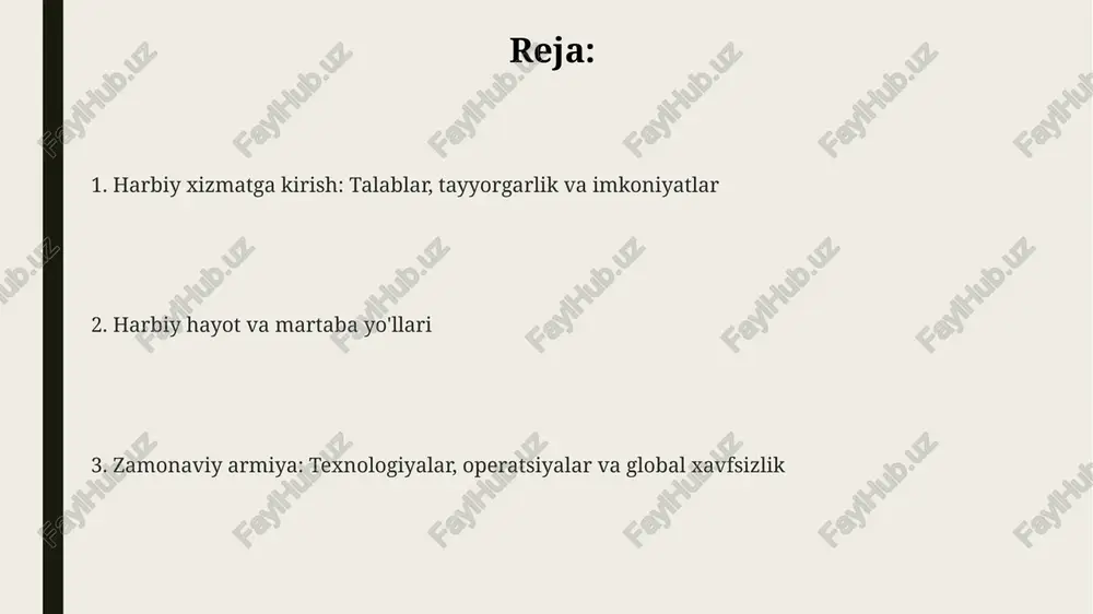 kka tortilmagan bo'lish shart. oʻquv jarayoni bir necha bosqichdan iborat: dastlabki harbiy tayyorgarlik 3 oydan 6 oygacha davom etadi, soʻngra mutaxassislik boʻyicha chuqurlashtirilgan kurslar oʻtiladi. kasblar va lavozimlar hamda harbiy hayot harbiy hayotda piyoda askar kabi lavozimlar mavjud bo'lib, ular jangovar harakatlarda to'g'ridan-to'g'ri ishtirok etadi, shuningdek, 25 xildan ortiq turli xil ixtisosliklar bo'yicha ta'lim olish imkoniyati mavjud. harbiy uchuvchi kabi kasblar ham mavjud bo'lib, ular zamonaviy qiruvchi samolyotlarni boshqaradi va havoda ustunlikni ta'minlashda muhim rol o'ynaydi. ularga kamida 3 yil intensiv parvoz mashqlari kerak. ofitserlik lavozimlari liderlikni talab qiladi va askarlarni boshqarish hamda strategik qarorlar qabul qilishni o'z ichiga oladi; ularga universitet diplomiga ega bo'lish va 4 yillik harbiy tayyorgarlikdan o'tish kerak. imtiyozlar, afzalliklar va xizmatdan keyingi imkoniyatlar g.i. bill ta'lim imtiyozlari harbiy xizmatchilarga kollej yoki kasb-hunar maktabida o'qish uchun pul to'lashga yordam beradi, bu ko'pincha to'liq o'qish va xarajatlarni qoplaydi. harbiy xizmatchilar davlat tomonidan ta'minlangan arzon uy-joy olishlari mumkin, …