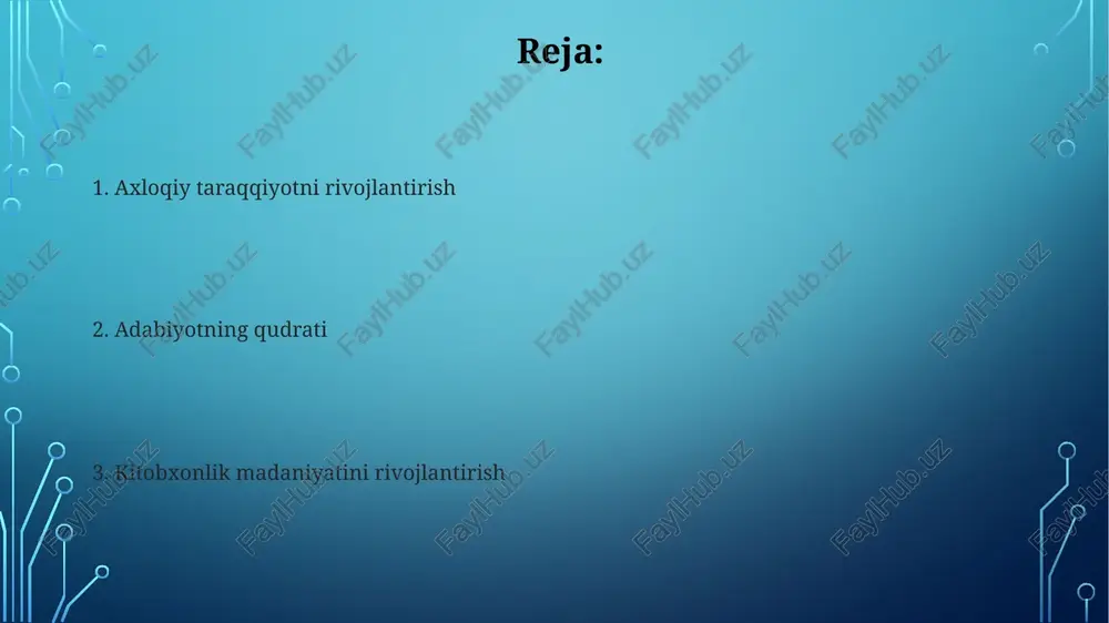 hirdi o'qish va empatiya rivojlanishi shaharlardagi (chikago, los anjeles) o'quv dasturlari (200+ maktab, 5000+ yoshlar) empatiya ko'rsatkichlarini (o'rtacha 15% oshish) rivoyat tahlili va guruh muhokamalari orqali oshirib, axloqiy fikrlashni (kolberg bosqichlari) va ijtimoiy xulq-atvorni rivojlantiradi. hikoyalar orqali axloqiy fikrlashni rivojlantirish yoshlik axloqi dasturlari (masalan, aqshning 2500 maktabida o'tkazilgan xarakter tarbiyasi dasturlari) 2 yil ichida qo'rqitish holatlarini 20% ga kamaytirdi, bu adabiyot to'garaklariga jalb qilinganlar sonining oshishi (10 shtatda 500 dan ortiq ishtirokchi) bilan bog'liq yoshlar axloqi ta'rifi e'tiboringiz uchun rahmat @taqdimot_robot image3.jpg image4.jpg image5.jpg image6.jpg image7.jpg image8.jpg image9.jpg image2.png