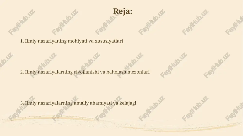 siyatidir. falsifiylik ilmiy nazariyaning muhim xususiyati hisoblanadi. nazariya noto'g'ri ekanligini ko'rsatadigan kuzatuvlar yoki tajribalar bo'lishi mumkin. ushbu xususiyat ilmni soxta da'volardan ajratib turadi. ilmiy nazariyalarni baholash mezonlari ilmiy nazariyalarni baholashda empirik muvofiqlik asosiy mezon hisoblanadi, ya'ni nazariya mavjud 95% dalillar bilan mos kelishi, istisnolarni tushuntira olishi muhim. prognozlash qobiliyati, nazariyaning kelajakdagi hodisalarni 80% aniqlik bilan bashorat qila olishi, yangi tajribalar o'tkazishga yo'naltira olishi baholash mezonidir. ilmiy nazariyalarning rivojlanish bosqichlari ilmiy nazariyalarning rivojlanishi kuzatuv va ma'lumot to'plashning **1-bosqichidan** boshlanadi, bu yerda empirik dalillar nazariyaning shakllanishi uchun poydevor vazifasini o'taydi. nazariy rivojlanishning **2-bosqichi** gipotezalarni shakllantirish va testdan o'tkazishni o'z ichiga oladi; bu jarayon faktlarga asoslangan taxminlarni yaratib, ularni amaliyotda sinab ko'radi. ilmiy inqiloblar va paradigma almashinuvi paradigma almashinuvi ilmiy inqiloblarning asosidir, bunda mavjud tushuntirishlar yetarli bo'lmaganda yangi nazariyalar paydo bo'lib, fundamental o'zgarishlarni keltirib chiqaradi. ilmiy inqiloblar mavjud paradigmalar inqirozga uchrashi natijasida yuzaga keladi, bu esa olimlar tomonidan yangi asosiy e'tiqodlar majmuasini (paradigma) …