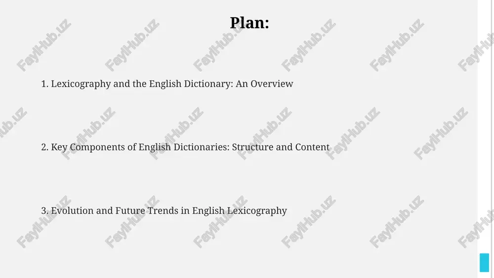 ts through simplified definitions and illustrative sentences for effective language acquisition. subject-specific dictionaries, like legal or medical ones, comprehensively define terms and concepts unique to a field, offering insights beyond 10,000 general entries. anatomy of a dictionary: macrostructure and microstructure the macrostructure, the dictionary's overall organization, involves the alphabetical listing of approximately 40,000 to over 200,000 headwords, influencing search efficiency and user experience significantly. microstructure encompasses the detailed information provided for each entry. this includes definitions, etymologies, pronunciations using ipa, and illustrative examples, offering users multiple data points. consider the microstructure: usage notes clarify nuanced differences between synonyms, while frequency data from corpus linguistics indicates common usages, improving learners' understanding of language. key elements of dictionary entries: from headwords to usage usage notes offer crucial guidance beyond definitions, highlighting grammatical constraints, regional variations (like american vs. british english), and register (formal vs. informal) observed within actual language data. headwords, representing …