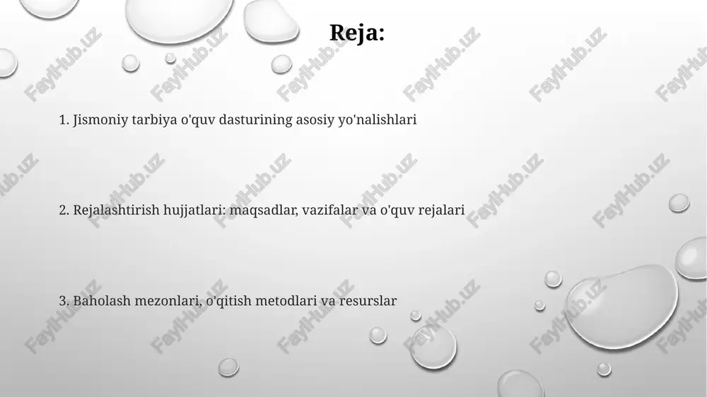 vchining jismoniy tayyorgarligi va qobiliyati hisobga olinadi, shuningdek, 7 ta asosiy mashqlar guruhi ajratiladi. o'qituvchilarning malakasi va resurslar bilan ta'minlanganligi jismoniy tarbiya o'qituvchilari har 5 yilda malaka oshirish kurslarida qatnashib, 36 soatlik dastur asosida zamonaviy o'qitish metodlari va texnologiyalarini o'rganishlari shart. maktablar jismoniy tarbiya darslari uchun zarur bo'lgan sport inventarlari (kamida 15 turdagi) va jihozlar bilan ta'minlanishi, shuningdek, sport zali va maydonlarining holati sanitariya qoidalari va normativlariga mos bo'lishi kerak. o'qituvchilarning 80%i oliy ma'lumotga ega bo'lishi talab etiladi, ularning kamida 50%i jismoniy tarbiya yo'nalishi bo'yicha bakalavr yoki magistr darajasiga ega bo'lishi lozim. ushbu ko'rsatkich ta'lim sifatini belgilaydi. xavfsizlik qoidalari va moslashuvlar nogironligi bo'lgan o'quvchilar uchun moslashuvlar individual ta'lim rejasiga (itp) muvofiq belgilanadi, mashqlar intensivligi 30-50% ga kamaytirilishi yoki muqobil mashqlar berilishi mumkin. jismoniy tarbiya mashg'ulotlarida xavfsizlik qoidalari 5-sinfdan boshlab o'rgatiladi va har bir mashg'ulot oldidan eslatib o'tiladi; sport jihozlari holati muntazam tekshirilishi shart. jarohat olgan o'quvchilarga birinchi tibbiy yordam ko'rsatish …