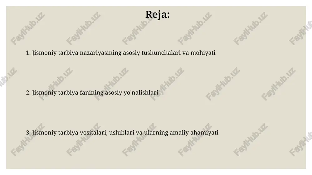 tushuniladi, ularning har biri salomatlikni mustahkamlashga xizmat qiladi. sog'lom turmush tarzi va jismoniy faollik sog'lom turmush tarzining asosi 150 daqiqalik o'rtacha intensivlikdagi yoki 75 daqiqalik yuqori intensivlikdagi jismoniy faollik bo'lib, bu yurak-qon tomir kasalliklari xavfini kamaytiradi. jismoniy faollik sog'lom turmush tarzining muhim qismi bo'lib, 30 daqiqalik kundalik mashqlar kayfiyatni yaxshilaydi, stressni kamaytiradi va umumiy farovonlikni oshiradi. sport tibbiyoti va jarohatlar profilaktikasi sport tibbiyoti sportchilarda shikastlanishlarni oldini olishga qaratilgan. u jismoniy tayyorgarlik, moslashuv, gigiena qoidalariga rioya etish orqali jarohatlar xavfini kamaytirishga qaratilgan kompleks chora-tadbirlarni o'z ichiga oladi. sport jarohatlari profilaktikasi 3 bosqichdan iborat bo'lishi mumkin: birlamchi (jarohatlarning oldini olish), ikkilamchi (ertaroq tashxis qo'yish) va uchlamchi (reabilitatsiya). ular jarohatlarning og'irligini kamaytirishda muhim ahamiyatga ega. sportning ijtimoiy-axloqiy va menejment aspektlari sportning ijtimoiy-axloqiy jihatlari adolatli o'yin tamoyillarini (fair play), hurmatni, halollikni va 18 yoshgacha bo'lgan sportchilar uchun xavfsizlikni ta'minlashni o'z ichiga oladi. sport menejmenti sport tashkilotlarining, masalan, professional ligalar, klublar, musobaqalar va infratuzilmalarining strategik …