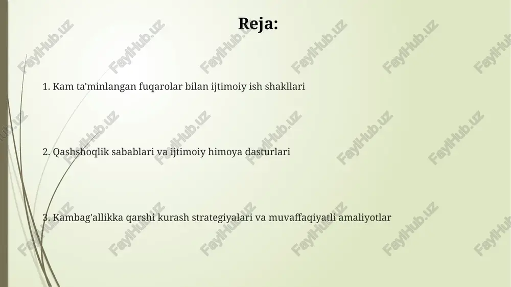 xarajatlarni qoplaydi va uy-joy tanqisligini kamaytirishga qaratilgan. sog'liqni saqlash xizmatlari, jumladan, bepul tibbiy ko'riklar va davolanish, kasalliklar tarqalishini 30%ga kamaytiradi va ayniqsa, bolalar o'limini kamaytirishga yordam beradi. ish bilan ta'minlash va huquqiy yordam ish bilan ta’minlash bo‘yicha davlat dasturlari subsidiyalangan ish o‘rinlari, 20 dan ortiq kasb-hunar o‘rgatish kurslari va ish qidiruvchilarga bepul maslahatlar beradi. huquqiy yordam kam ta’minlangan fuqarolarga 15 dan ortiq ixtisoslashgan advokatlar orqali bepul huquqiy maslahat, sud himoyasi va qonuniy vakillikni taqdim etadi. ish bilan ta'minlash markazlari 100 dan ortiq hamkor tashkilotlar bilan birgalikda ish topish imkoniyatlarini kengaytirish maqsadida yarmarkalar tashkil etadi. psixologik maslahat va jamiyatni rivojlantirish jamiyatni rivojlantirish loyihalari 50 nafar ishtirokchidan iborat guruhlarga kichik biznesni boshlash uchun imkoniyat yaratadi, bu orqali mahalliy iqtisodiyotni 20% ga oshirish maqsad qilingan. psixologik maslahat qashshoqlik bilan bog'liq stressni kamaytirishga yordam beradi, bunda kognitiv xulq-atvor terapiyasi (kxt) orqali salbiy fikrlashni 12 haftalik dastur davomida o'zgartirish mumkin. psixologik maslahat stressni boshqarish texnikalarini …