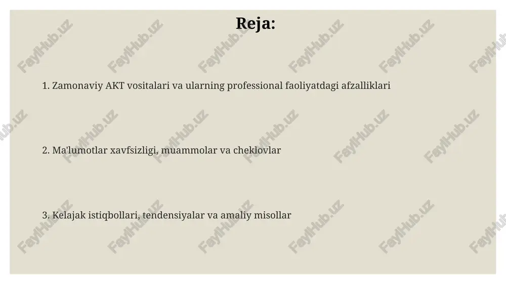 rpoint, excel) taqdim etadi. tarmoqlar va aloqa tizimlari: imkoniyatlar va foydalanish 5g mobil aloqa tarmoqlari real vaqtda ma'lumot uzatish imkoniyatini taqdim etadi, bu esa masofaviy jarrohlik va avtonom transport kabi sohalarda inqilobiy o'zgarishlarga olib kelishi mumkin. bulutli aloqa tizimlari korxonalarga telekommunikatsiya infratuzilmasini boshqarish xarajatlarini kamaytirishga yordam beradi, shu bilan birga moslashuvchanlik va 99.99% ish vaqtini ta'minlaydi. virtual xususiy tarmoqlar (vpn) tashkilotlarga shifrlangan aloqa kanallari orqali xavfsiz ma'lumot uzatishni ta'minlab, ma'lumotlar xavfsizligini 30% ga oshirish imkonini beradi. ma'lumotlar xavfsizligi va maxfiyligi: tahdidlar va yechimlar fishing (phishing) hujumlari xodimlarning ma'lumotlarga ehtiyotsiz munosabati tufayli muvaffaqiyatli bo'lmoqda. ikki faktorli autentifikatsiya (2fa) va xodimlarni doimiy o'qitish muhim yechimdir. ma'lumotlar buzilishi tahdidi ortib bormoqda, ayniqsa shifrlashning yetishmasligi tufayli. kuchli aes-256 shifrlash algoritmidan foydalanish va muntazam xavfsizlik tekshiruvlari bu xavfni kamaytiradi. ichki xavfsizlik tahdidlari, masalan, ma'lumotlarni noqonuniy ravishda yuklab olish holatlari mavjud. ma'lumotlarni yo'qotishning oldini olish (dlp) tizimlari va qattiq kirish huquqlarini nazorat qilish zarur. kasbiy ta'limda …