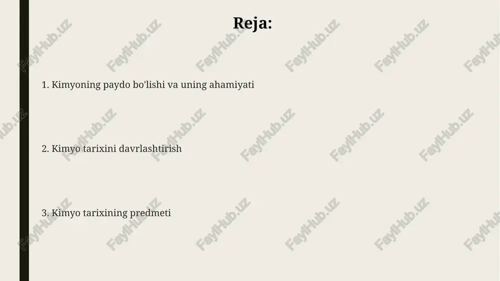 davri (xvii asrdan hozirgi kungacha). alkimyo davrida metallarni o'zgartirish, hayot eliksirini izlash kabi vazifalar ustuvor bo'lgan, bu esa kimyoviy bilimlarning shakllanishida muhim, ammo empirik rol o'ynadi. ilmiy kimyo davrida (xvii asrdan boshlab) o'lchovlar va miqdoriy tahlil asosida yangi kimyoviy elementlar va qonuniyatlar kashf etilib, kimyo fan sifatida rivojlandi. alkimyo davri (qadimgi davr) alkimyo davri miloddan avvalgi 3000 yillikdan boshlanib, 16-asrga qadar davom etgan. bu davrda aristotelning to'rt element nazariyasi va turli xil mistik e'tiqodlar kimyoviy bilimlarga ta'sir ko'rsatgan. alkimyo davrida metallarni bir-biriga aylantirishga, xususan, arzon metallardan oltin olishga urinishlar asosiy maqsad boʻlgan, bu jarayon 4 asosiy element nazariyasiga asoslangan. alkimyo davri koʻplab laboratoriya jihozlari, masalan, alambik va retortalar yaratilishiga turtki boʻlgan. ushbu asboblar turli xil moddalarni distillash va ajratish uchun ishlatilgan, bu esa ilmiy tajribalar uchun zamin yaratdi. iatrokimyo davri (o'rta asrlar) iatrokimyogarlar mineral va metall birikmalarni dorivor vositalar sifatida keng qo'llashni boshladilar, masalan, simob preparatlari sifilizga qarshi va surma …