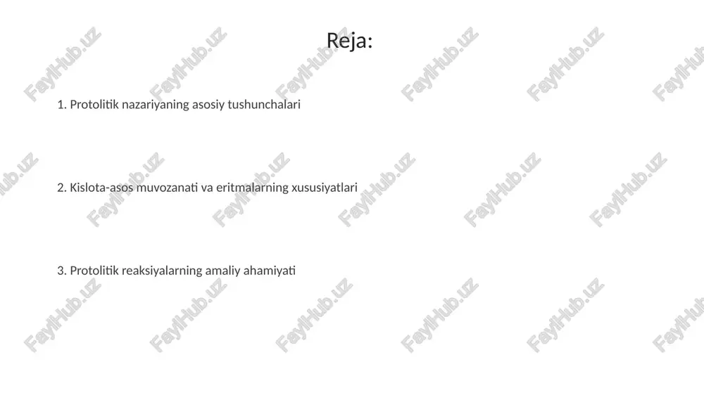 di, bu esa erituvchi sistemada muhim rol o'ynaydi. suvning avtoionlanishi va ph tushunchasi suvning avtoionlanishi natijasida [h3o+] va [oh-] ionlari hosil bo'ladi, bu jarayonda suv molekulalari bir-biri bilan reaksiyaga kirishadi va muvozanat holatida 25 °c da [h3o+]=[oh-]=1.0 x 10^-7 m bo'ladi. ph - bu eritmada vodorod ionlari konsentratsiyasining manfiy o'nlik logarifmi bo'lib, ph = -log[h3o+] formula orqali hisoblanadi; ph 7 neytral, 7 dan kam kislotali, 7 dan yuqori esa ishqoriy muhitni ko'rsatadi. suvning ion ko'paytmasi (kw) 25 °c da 1.0 x 10^-14 ga teng, bu [h3o+] va [oh-] konsentratsiyalari ko'paytmasining doimiyligini bildiradi va eritmada ph qiymatini aniqlashda muhim rol o'ynaydi. kuchli va kuchsiz kislotalar va asoslar; dissotsiatsiya konstantasi kuchli kislotalar, masalan, xlorid kislotasi (hcl), suvda deyarli to'liq ionlanadi, bu ularning dissotsiatsiya darajasi 1 ga yaqin ekanligini ko'rsatadi. siz kislota kuchini ifodalash uchun dissotsiatsiya konstantasi (ka) dan foydalanishingiz mumkin; katta ka qiymati kuchliroq kislotani, kichik ka esa kuchsizroq kislotani ko'rsatadi. kuchsiz …