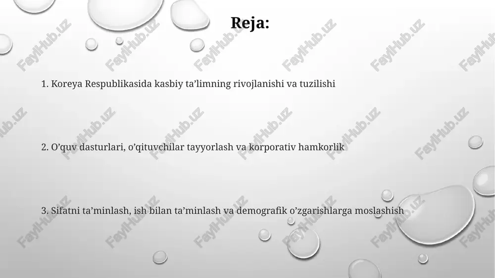 , bu esa o'qituvchilarning doimiy rivojlanishini ta'minlaydi. koreya kasb-hunar ta'limi tizimida korporativ hamkorlikni rivojlantirish uchun "dual tizim" qo'llaniladi, bunda talabalarning 70% o'quv yurtida, 30% korxonalarda amaliyot o'taydi. sifatni ta'minlash, baholash va ish bilan ta'minlash ko'rsatkichlari koreyada kasbiy ta'lim sifatini ta'minlash tizimi, masalan, linc+ loyihasi orqali 70% dan ortiq bitiruvchilarning ish bilan ta'minlanishiga erishish uchun korporativ hamkorlikni kuchaytiradi. kasbiy ta'lim muassasalarida malaka oshirish darajasi 85% dan yuqori bo'lishi uchun baholash mezonlari ishlab chiqilgan bo'lib, talabalarning o'zlashtirish ko'rsatkichlari muntazam ravishda monitoring qilinadi. ish bilan ta'minlash ko'rsatkichlarini yaxshilash uchun maxsus dasturlar, jumladan, 'ish qidirish bo'yicha intensiv kurslar' tashkil etiladi va bu kurslar bitiruvchilarning ishga joylashish darajasini 15% ga oshiradi. maxsus ehtiyojli talabalarni qo'llab-quvvatlash va texnologiyalar maxsus ehtiyojli talabalarga kasbiy malaka olishda yordam berish uchun qo'shimcha o'quv soatlari va individual o'quv rejalari ishlab chiqilgan bo'lib, ularning muvaffaqiyatini ta'minlashga qaratilgan. koreyaning kasb-hunar ta'limida nogironligi bo'lgan talabalarga texnologik yordam berish uchun at (assistive technology) markazlari tashkil …