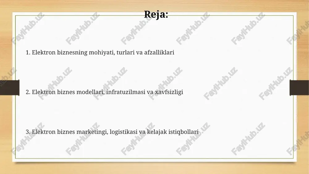 ektron biznes modeli ikki yoki undan ortiq biznes o'rtasidagi savdoga e'tibor qaratadi, bu yerda kompaniyalar yetkazib beruvchilar va xaridorlar bilan optimallashtirilgan integratsiyaga erishadilar. elektron to'lovlar va xavfsizlik elektron to'lovlarda xavfsizlikni ta'minlash uchun ssl/tls shifrlash protokollari qo'llaniladi, ular ma'lumotlarni himoya qiladi va mijozlarning bank ma'lumotlarini uchinchi shaxslar qo'liga tushishidan saqlaydi. 3d secure autentifikatsiya tizimi, masalan, visa secure yoki mastercard identity check, xaridorning shaxsini tasdiqlash orqali firibgarlik xavfini kamaytiradi va to'lov xavfsizligini oshiradi. tokenizatsiya - bu sezgir bank ma'lumotlarini noyob tokenlar bilan almashtirish orqali xavfsizlikni kuchaytirish usuli bo'lib, bu ma'lumotlar bazalarida xavfsiz saqlanishini ta'minlaydi. elektron biznes marketingi va logistikasi elektron logistikada 'last-mile delivery' muammosi bor, bu umumiy yetkazib berish xarajatlarining 53% ini tashkil qiladi, ayniqsa shahar joylarda qiyinchilik tug'diradi. elektron marketingda seo optimallashtirish muhim, chunki u veb-sayt trafigini 30% gacha oshirishi va xaridorlarning e'tiborini jalb qilishi mumkin. crm tizimlari elektron biznesda mijozlar bilan munosabatlarni 25% ga yaxshilaydi, shuningdek, marketing kampaniyalarining samaradorligini oshiradi. …