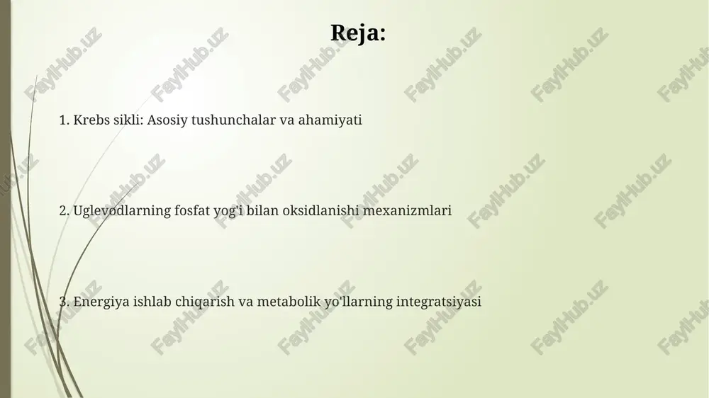 lanishning asosiy bosqichidir. fosfatning roli fosfat uglevodlar almashinuvida muhim rol o'ynaydi, masalan, glukoza-6-fosfat hosil bo'lishi, bu glikolizning birinchi bosqichi bo'lib, energiya (2 atp) ishlab chiqarishni ta'minlaydi. yog' kislotalarining beta-oksidlanishi jarayonida fosfat lipidlarni faollashtirishda ishtirok etadi, asil-koa hosil bo'lishi orqali, bu molekula krebs sikliga kirib, ko'proq energiya hosil qiladi. fosfat oksidlanish fosforillanishida muhim ahamiyatga ega, bunda adp dan atp sintez qilinadi. mitoxondriyalarning ichki membranasida proton gradientini yaratish uchun 34 atp molekulasi hosil bo'ladi. yog'larning oksidlanishi yog'larning oksidlanishi uglevodlarga qaraganda ko'proq energiya beradi; har bir gramm yog'dan taxminan 9 kkal energiya olinadi, uglevodlardan esa taxminan 4 kkal olinadi, bu esa yog'larni samarali energiya manbai qiladi. yog'larning oksidlanishi beta-oksidlanish jarayoni orqali amalga oshiriladi, bunda yog' kislotalari mitoxondriyada atsetil-koa ga aylanadi, bu esa keyinchalik krebs sikliga kiradi va energiya hosil qiladi. yog'larning oksidlanishi ketogenezga olib kelishi mumkin, bunda jigar yog' kislotalaridan keton tanachalarini hosil qiladi. keton tanachalari miya va boshqa to'qimalar uchun energiya manbai …