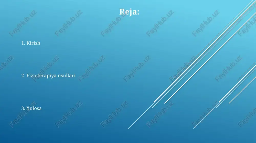 ya usullari, masalan, massaj va traksiya (cho'zish) orqali mushak-skelet tizimining funksiyalarini tiklashga yordam beradi, qon aylanishini yaxshilaydi va bo'g'imlarning harakatlanishini osonlashtiradi. issiqlik va sovuqlik terapiyasi, jumladan, issiq kompresslar, parafinli vannalar va krioterapiya (sovuq bilan davolash) og'riqni kamaytirish, yallig'lanishni susaytirish va to'qimalarning tiklanishini tezlashtirish uchun ishlatiladi. elektroterapiya elektroterapiya mushaklarni qisqartirish, qon aylanishini yaxshilash va yallig'lanishni kamaytirish orqali tananing tabiiy davolanish jarayonlarini rag'batlantirish uchun mo'ljallangan. elektroterapiya og'riqni kamaytirish, mushaklarni kuchaytirish va to'qimalarni tiklash uchun turli xil elektr toki turlarini ishlatadi, masalan, tens, interferensial tok va nmes. transkutan elektr nerv stimulyatsiyasi (tens) ko'pincha surunkali og'riqni boshqarish uchun ishlatiladi, og'riq signallarini miyaga uzatishni bloklaydi va endorfinlar ishlab chiqarishni rag'batlantiradi. ultratovushli terapiya puls rejimida ishlaydigan ultratovush terapiyasi (masalan, 20% ish sikli) issiqlikni minimallashtiradi, bu esa o'tkir shikastlanishlar yoki yallig'lanish jarayonlarida samarali bo'lishiga olib keladi. ultratovush terapiyasi 1 dan 3 mgts gacha bo'lgan yuqori chastotali tovush to'lqinlaridan foydalanadi, bu to'qimalarni chuqur isitadi va og'riqni kamaytirishga, qon …