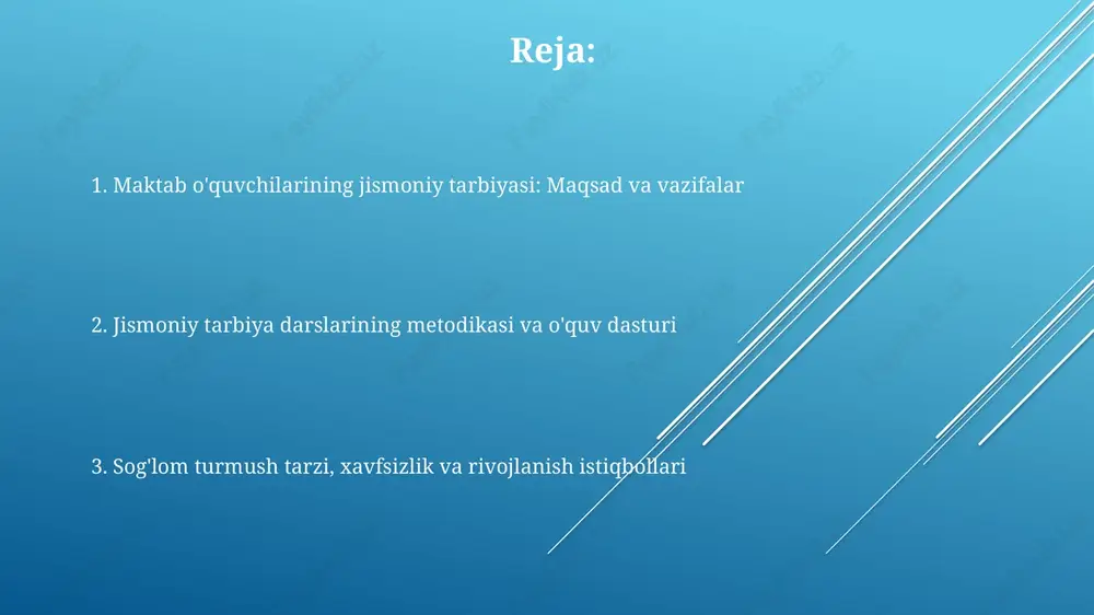 akllantirish uchun keng qo'llaniladi, masalan, estafeta o'yinlari. mashq usullari 10-11 sinflarda jismoniy sifatlarni rivojlantirishga qaratilgan bo'lib, interval usuli orqali chidamlilikni oshirish va takrorlash usuli bilan kuchni rivojlantirish mumkin. jismoniy tayyorgarlik jismoniy tayyorgarlik 5 asosiy komponentni o'z ichiga oladi: yurak-qon tomir chidamliligi, mushak kuchi, mushak chidamliligi, moslashuvchanlik va tana tarkibi, ularning har biri o'quvchining umumiy salomatligiga hissa qo'shadi. jismoniy tayyorgarlik dasturlari uchun o'lchov vositalari sifatida 6 daqiqalik yugurish testi, o'tirish-turish testi va qo'llarni bukish kabi testlar o'quvchilarning tayyorgarlik darajasini baholash uchun qo'llaniladi. jismoniy tayyorgarlik darajasini oshirish uchun interval treninglari, og'irlik mashqlari va plyometrika kabi usullar qo'llaniladi, bularning barchasi o'quvchilarning 10-17 yoshdagi fiziologik xususiyatlariga moslashtiriladi. salomatlikni mustahkamlash to'g'ri jismoniy mashqlar immunitet tizimini faollashtiradi, immunitet hujayralarining sonini oshiradi va shamollash va gripp kabi kasalliklarga chidamlilikni 40 foizgacha oshiradi. jismoniy tarbiya darslari yurak-qon tomir tizimini mustahkamlaydi, qon aylanishini yaxshilaydi va yurak xastaligi xavfini 25-30 foizga kamaytiradi, bu salomatlik uchun muhimdir. regular jismoniy faoliyat suyak …