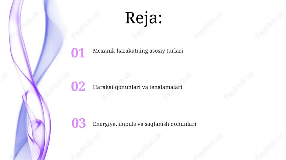 orga ortib boradi, ya’ni tezlanish konstant bo’ladi. masalan, erkin tushayotgan jism har soniyada taxminan 9.8 m/s tezlikka ega bo’ladi. tekis sekinlanuvchan harakat tekis sekinlanuvchan harakatda tezlik har soniyada bir xil miqdorga kamayib boradi; bu doimiy manfiy tezlanish (a < 0) bilan ifodalanadi, masalan, -2 m/s². oxirgi tezlikni (v) hisoblash uchun v = v₀ + at formuladan foydalaniladi; bu yerda v₀ – boshlangʻich tezlik, a – manfiy tezlanish, t – vaqt; v nolga teng boʻlishi mumkin. nisbiy harakat nisbiy harakatda jismning holati kuzatuvchining inersial sanoq sistemasiga nisbatan aniqlanadi, bunda tezlik vektorlari qo‘shiladi: v_umumiy = v_1 + v_2. bu nisbiy tezlikni hisoblashda muhim. nisbiy harakatda, agar a jism b jismga nisbatan 5 m/s tezlikda harakatlansa va b jism c jismga nisbatan 10 m/s tezlikda harakatlansa, a jismning c ga nisbatan tezligi 15 m/s bo'ladi. harakat qonunlari nyutonning ikkinchi qonuni kuch, massa va tezlanish o'rtasidagi munosabatni ko'rsatadi: f = ma. bu yerda f …