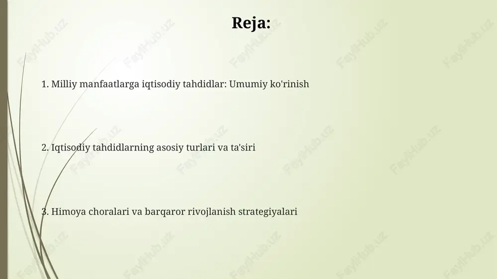 global bozorlarda narxlarning keskin o'sishiga olib kelib, milliy iqtisodiyotga salbiy ta'sir ko'rsatadi. suv resurslarining tanqisligi qishloq xo'jaligiga jiddiy zarar yetkazadi, oziq-ovqat xavfsizligini pasaytiradi va importga qaramlikni oshirib, mamlakat iqtisodiy mustaqilligiga putur yetkazadi. inflyatsiya va deflyatsiyaning milliy iqtisodiyotga ta'siri inflyatsiya, ayniqsa yuqori darajadagi inflyatsiya, xaridorlarning xarid qobiliyatini pasaytiradi, iste'mol xarajatlarining kamayishiga olib keladi va yalpi ichki mahsulot (yaim) o'sishini sekinlashtiradi, bu esa 10% dan oshishi mumkin. deflyatsiya, narxlarning pasayishi, iste'molchilarni xaridlarni kechiktirishga undaydi, chunki ular narxlar yanada pasayishini kutishadi, bu esa talabning pasayishiga va ishlab chiqarishning qisqarishiga olib keladi, 5% gacha kamayishi kuzatilishi mumkin. inflyatsiya va deflyatsiya davlat qarzini boshqarishga ta'sir qiladi; inflyatsiya qarz yukini kamaytirishi mumkin, deflyatsiya esa uni oshirishi mumkin, bu esa milliy byudjetga bosimni 15% gacha oshirishi mumkin. davlat qarzi: barqarorlik va xavfsizlikka tahdid yuqori davlat qarzi inflyatsiyani keltirib chiqarishi, valyuta kursini pasaytirishi va xalqaro bozorda mamlakatning raqobatbardoshligini yo'qotishiga olib kelishi mumkin. davlat qarzi yaimning 70% dan oshganda, …
