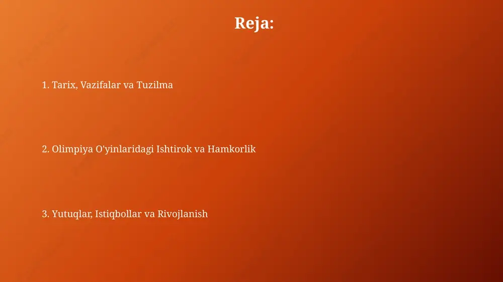 mpiya qo'mitasi 30 dan ortiq sport federatsiyalari bilan strategik hamkorlik qiladi, ularga o'quv dasturlari va xalqaro musobaqalarni tashkil etishda yordam beradi. qo'mita federatsiyalarga sport infratuzilmasini yaxshilash, murabbiylarni tayyorlash va sportchilarni olimpiya o'yinlariga tayyorlash uchun grantlar ajratadi hamda resurslar bilan ta'minlaydi. xalqaro aloqalar o'zbekiston milliy olimpiya qo'mitasi xalqaro olimpiya qo'mitasi (xoq) bilan doimiy aloqada bo'lib, xoqning 206 ta milliy olimpiya qo'mitalari orasida o'z o'rniga ega. qo'mita osiyo olimpiya kengashi (ook) va boshqa mintaqaviy sport tashkilotlari bilan hamkorlik qilib, osiyo o'yinlarida va boshqa 45 ta osiyo mamlakatlari o'rtasidagi musobaqalarda ishtirok etadi. moliyalashtirish manbalari o'zbekiston milliy olimpiya qo'mitasining moliyalashtirish manbalariga davlat byudjetidan ajratilgan mablag'lar kiradi, ular orqali sport dasturlari va infratuzilmasi uchun barqaror asos yaratiladi. homiylik shartnomalari mokning moliyaviy resurslarining muhim qismidir. mahalliy va xalqaro kompaniyalar bilan tuzilgan shartnomalar orqali sportchilarni qo'llab-quvvatlash amalga oshiriladi. sportchilarni qo'llab-quvvatlash dasturlari o'zbekiston milliy olimpiya qo'mitasi sportchilarga 2024 yilgi parij olimpiadasi uchun maxsus stipendiyalar ajratadi, bu orqali ularning …