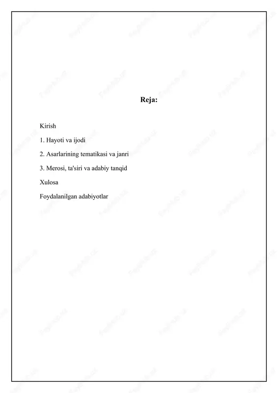 rashini kengaytirdi, adabiy- tanqidiy fikrlash qobiliyatini rivojlantirdi. bu davrda u talabalar ilmiy to‘garaklarida faol ishtirok etdi, o‘zining ilk maqolalarini e’lon qildi. universitetdagi muhit uning kelajakdagi ilmiy faoliyatiga zamin yaratdi. ozod sharofiddinov: hayoti va ijodi - ilk hayot va shakllanish yillari📋 ozod sharofiddinovning ilk hayoti va shakllanish yillaridagi asosiy bosqichlari. [diagramma qo'shish xatosi: no elements provided] ilmiy-pedagogik faoliyatining boshlanishi ozod sharofiddinov universitetni tugatgach, o‘z faoliyatini o‘zbekiston fanlar akademiyasining til va adabiyot institutida kichik ilmiy xodim sifatida boshladi. bu yerda u o‘zbek adabiyoti tarixi, adabiy tanqid masalalari bilan shug‘ullandi. institutda ishlash davrida u o‘zining birinchi ilmiy maqolalarini va risola-larini chop ettirdi, turli ilmiy konferensiyalarda ishtirok etdi. uning institutdagi faoliyati uning kelajakdagi ilmiy izlanishlariga yo‘l ochdi. keyinchalik, ozod sharofiddinov toshkent davlat universitetiga (hozirgi o‘zbekiston milliy universiteti) o‘qituvchi lavozimiga ishga o‘tdi. u yerda u ko‘p yillar davomida talabalarga o‘zbek adabiyoti tarixi, adabiy tanqid, adabiy nazariya hayoti va ijodi kabi fanlardan dars berdi. uning ma’ruzalari …
