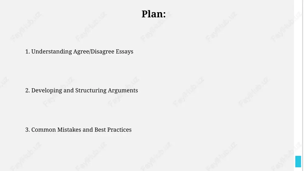 agree/disagree' essays should clearly state your position and outline 2-3 main arguments that support your stance. aim for 25-35 words. effective essay outlines for 'agree/disagree' questions include dedicated sections for introducing your thesis, and developing 2 separate sides in 3-4 body paragraphs. common mistakes and how to avoid them failing to address the counterargument is a common pitfall; dedicate at least one body paragraph to acknowledging and rebutting opposing viewpoints for balanced argumentation. avoid vagueness by providing specific examples and evidence. for instance, instead of "technology is bad," use concrete data and statistics for stronger support. practice and resources practice essay writing using the 4-step ideal method (identify, define, explore, argue, link) for comprehensive planning; repeat for at least 10 essays for optimal results. utilize online ielts/toefl preparation platforms with graded essay feedback; aim for a minimum score of 7.0 or 95, respectively, to ensure proficiency. thank you for your …