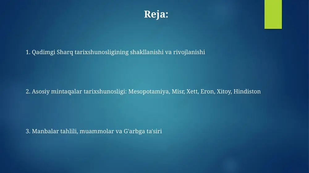 0 yillardan milodiy 500 yillarga tegishli. manbalar va tahlil usullari qadimgi sharq manbalari orasida mixxatlar muhim ahamiyatga ega, ularni o'qish va talqin qilishda filologik tahlil usullari, xususan, paleografiya va epigrafika qo'llaniladi, bu esa 3000 yil avvalgi voqealarni yoritadi. papiruslar misr tarixini o'rganishda muhimdir; ularni tahlil qilishda radiokarbonli sanalash (c-14) kabi usullar qo'llaniladi, shuningdek, ierogliflarni dekodlash va madaniy kontekstni aniqlash uchun filologik tadqiqotlar zarur. asosiy muammolar va bahslar qadimgi sharq matnlarining aniqligi va talqini bo'yicha bahslar, ayniqsa, diniy va mifologik ma'lumotlarni faktik tarixiy voqealar bilan bog'lashda katta qiyinchiliklar tug'diradi. xronologiyaning aniqligi masalasi dolzarb bo'lib qolmoqda, chunki radiokarbonli sanalar kabi metodlar turli madaniyatlarda turlicha qo'llaniladi, bu esa miloddan avvalgi 3000-yildagi voqealar ketma-ketligini aniqlashda muammo yaratadi. ta'siri, tadqiqotlar va istiqbollar qadimgi sharqshunoslik g'arb tarixshunosligiga sezilarli ta'sir ko'rsatdi, xususan, 19-asrda misrshunoslikning rivojlanishi orqali, bu esa manbalarni tahlil qilishda yangi metodlarni keltirib chiqardi. zamonaviy tadqiqotlar genetik tahlil va materialshunoslik kabi fanlararo usullardan foydalanadi, bu esa …