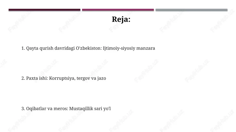 arkazdan moliyaviy imtiyozlarni saqlab qolishga harakat qildi, 1980-yillarda bu holat kuzatildi. paxta ishi fosh etilgach, kompartiya ichida hokimiyat uchun kurash kuchaydi. bu kurash respublika rahbarlari almashinuviga olib keldi, xususan, inomjon usmonxo'jayevning lavozimidan chetlatilishi 1988-yilda sodir bo'ldi. islohotlar va qarshilik: jamiyatdagi turli qarashlar perestroyka davrida “markaz” tomonidan o‘tkazilgan islohotlar mahalliy amaldorlar orasida qarshilikka sabab bo‘ldi, chunki ular 1960-1970-yillarda shakllangan korrupsion sxemalarni yo‘qotishni istamadilar. o‘zbekiston ziyolilari va faollari partiya nomenklaturasining faoliyatidan norozi edilar va islohotlarda milliy o‘zlikni anglash hamda o‘zbek tilining rolini kuchaytirishni talab qildilar. paxta ishi fosh etilgach, jamiyatda ikkilamchi munosabat vujudga keldi: bir tomondan adolatni talab qiluvchilar, ikkinchi tomondan esa repressiya qurbonlariga achinuvchilar paydo bo'ldi. milliy o'zlikni anglash jarayoni 1980-yillarning oxirida madaniy merosni tiklashga qaratilgan norasmiy guruhlar paydo boʻldi, bu esa milliy gʻururni oshirdi va oʻz-oʻzini anglashni kuchaytirdi. perestroyka davrida ziyolilar oʻzbek tilini davlat tili sifatida tan olish uchun harakat qildilar, bu milliy oʻzlikni anglashning muhim 1989-yilgi bosqichi edi. paxta …