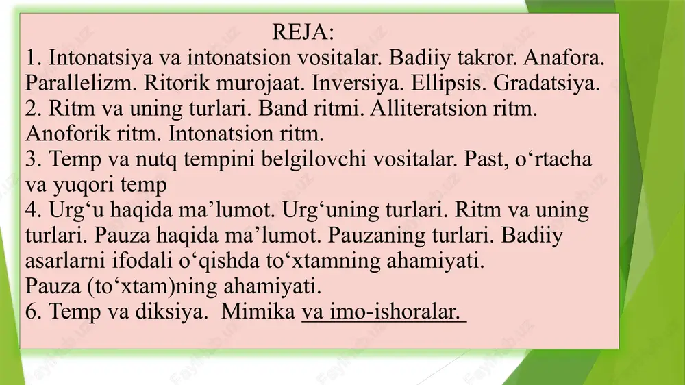 i o‘zlashtirish, dalillar mantiqini anglab olish, oldingizga qo‘ygan savollarga javob topishga qaratilgan. mutolaaning bu turi materialni o‘rganishda uni paragraflar, boblar, qismlar bo‘yicha izchil o‘qib chiqishni talab qiladi, matn haqida o‘z fikringizni hosil qilishga undaydi, axborotlarni tanqidiy nuqtayi nazardan idrok etish malakasini shakllantiradi. ilmiy adabiyotlarni mutolaa qilish qoidalari: -mutolaa g‘oyat jiddiy va sermulohazali bo‘lishi kerak. -ilmiy adabiyotlarni mutolaa qilishda: o‘qib chiqilgan matnni tahlil etish kerak; -notanish atamalar va tushunchalar ma’nosini bilib olish lozim, -o‘zingizga ahamiyatli bo‘lgan savollarga javob izlash zarur; -axborotlarni markirovkalash – belgilar qo‘yish kerak. jamiyatimizda kitobxonlik masalasiga yondoshuv turli davrlarda turlicha bo‘lgan. har bir davrning o‘z ehtiyojidan kelib chiqib, kitobxonlik darajasi belgilangan. binobarin, har qanday davlatning kuch-qudrati o‘z fuqarolarining ongliligi bilan belgilanar ekan, bunda albatta kitobxonlik masalasiga alohida e'tibor berilgan. bugungi kunda “mutolaa madaniyati”, “kitobxonlik madaniyati”, “o‘qish madaniyati” kabi atamalar bilan qo‘llanilib kelayotgan ijtimoiy hodisalar axborot olish madaniyatining tarkibiy qismlaridir. mutolaa madaniyati kitobxonlik madaniyati o‘qish madaniyati “mutolaa” so‘zi arabcha …