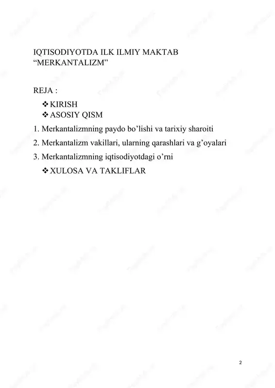 — hozirgi globallashuv davrida davlatning iqtisodiy siyosati, milliy manfaatlarni himoya qilish, eksportni rag‘batlantirish kabi masalalar yana kun tartibiga qaytganidir. bu esa tarixiy merkantilistik yondashuvlarni zamonaviy jarayonlar bilan taqqoslab o‘rganish imkonini beradi. mavzuning dolzarbligi shundaki, bugungi kunda ko‘plab davlatlar, jumladan rivojlangan mamlakatlar ham iqtisodiy siyosatda proteksionistik choralarni kuchaytirmoqda. eksportni oshirish, importni chegaralash, milliy ishlab chiqaruvchilarni qo‘llab-quvvatlash, ichki bozorni himoya qilish kabi tamoyillar zamonaviy sharoitda ham o‘z ahamiyatini yo‘qotgani yo‘q. merkantilizmning asosiy g‘oyalari — savdo balansini ijobiy saqlash, qimmatbaho metallarni jamlash, davlatning iqtisodiyotdagi faol roli, manufakturalarni rivojlantirish — o‘z davrida qanday natijalar bergan bo‘lsa, bugun ham o‘xshash siyosiy qarorlar iqtisodiy barqarorlikni ta’minlashda muhim o‘rin tutmoqda. shu bois mavzuning nazariy ahamiyati bilan birga, amaliy jihatdan ham o‘rganishga arzigulikdir. mavzuni tanlashimizning yana bir muhim sababi — merkantilizmning konkret tarixiy shaxslar faoliyati orqali namoyon bo‘lishidir. masalan, fransiyada antuan mankreten, jan batist kolber, angliyada tomas mann, italiyada benedetto verri kabi mutafakkirlar tomonidan ilgari surilgan g‘oyalar nafaqat …