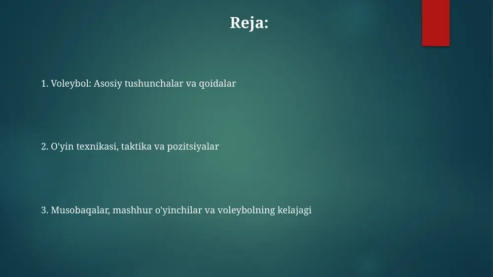 yish orqali to'pni qaytarish yoki sekinlashtirishga yo'naltirilgan. mashhur o'yinchilar va musobaqalar wilfredo leon, kubalik-polshalik voleybol yulduzi, o'zining kuchli zarbalari va ajoyib sakrash qobiliyatlari bilan tanilgan, ko'plab klublar va milliy terma jamoalarda muvaffaqiyat qozongan. olimpiya o'yinlari voleybol turniri har to'rt yilda o'tkaziladi va unda dunyoning eng yaxshi 12 ta erkaklar va 12 ta ayollar terma jamoasi medallar uchun kurashadi. voleybol bo'yicha jahon chempionati har to'rt yilda o'tkaziladi va unda 24 ta erkaklar va 24 ta ayollar terma jamoasi dunyo chempioni unvoni uchun bellashadi. jismoniy tayyorgarlik va jarohatlar tizza va yelka jarohatlari voleybolda eng ko'p uchraydigan jarohatlardir, ular odatda takroriy sakrashlar, haddan tashqari cho'zilishlar va noto'g'ri qo'nish texnikasi natijasida kelib chiqadi. voleybolchilarning jismoniy tayyorgarligi kuch, tezlik, chidamlilik va moslashuvchanlikni o'z ichiga oladi, bu esa ularga sakrash, yugurish, sho'ng'ish va to'pni samarali urish imkoniyatini beradi. jarohatlarning oldini olish uchun dinamik isinish, statik cho'zilish, kuch mashqlari va texnikani to'g'ri bajarish juda muhim; kamida 15 …