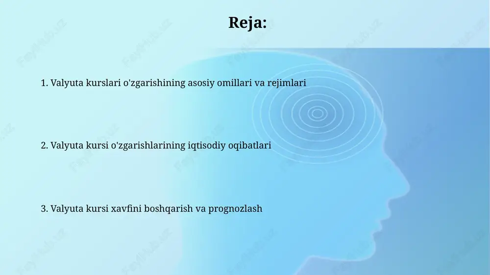 atlashuviga olib keladi, bu esa mahalliy iste'molchilarni arzonroq mahalliy mahsulotlarga o'tishga undaydi, eksport esa raqobatbardoshroq bo'ladi. milliy valyuta qadrsizlanishi eksport hajmini oshirishi mumkin, chunki xorijiy xaridorlar uchun mahsulotlar arzonroq bo'ladi, bu esa savdo profitsitiga olib keladi. inflatsiyaga ta'siri valyuta kursining qadrsizlanishi import qilinadigan tovarlar narxini oshirishi, natijada ichki inflyatsiya darajasi sezilarli darajada 5-10% ga ko'tarilishi mumkin. valyuta kursi o'zgarishi import va eksport narxlariga ta'sir etib, jami talab o'zgarishiga olib kelishi, natijada inflyatsiya bosimi ortishi yoki kamayishi mumkin. valyuta kursi xavfini boshqarish hedjlash valyuta kursi xavfini minimallashtirishga yordam beradi, masalan, kelajakda valyutani ma'lum kurs bo'yicha sotib olish yoki sotish bo'yicha forvard shartnomasi tuzish orqali. diversifikatsiya turli xil valyutalarda aktivlarga ega bo'lish orqali xavfni kamaytiradi, shunda bir valyutadagi yo'qotishlar boshqalari tomonidan qoplanishi mumkin. markaziy bankning roli markaziy bank valyuta kursini barqarorlashtirish uchun intervensiyalar orqali valyuta bozorida valyutani sotishi yoki sotib olishi mumkin, bu esa kursning keskin o'zgarishini kamaytiradi. markaziy bank inflyatsiyaga ta'sir …