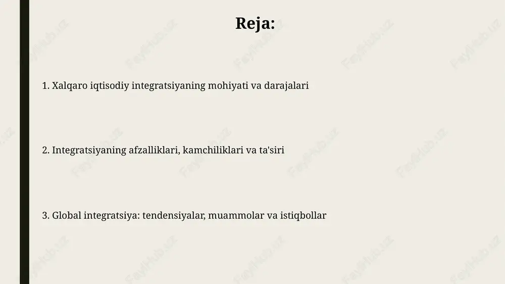 port qilinadi va keyin boshqa a'zolarga qayta eksport qilinadi. savdoni yaratish va savdoni yo'naltirish savdoni yaratish - bu yuqori xarajatli mahalliy ishlab chiqaruvchidan kam xarajatli sherik davlatdan importga o'tish, bu esa iste'molchilar farovonligini oshiradi va 10 foizga narxlarni pasaytiradi. savdoni burish - bu arzonroq tashqi yetkazib beruvchidan qimmatroq sherik davlatdan importga o'tish, bu bojxona to'lovlari tufayli yuzaga keladi va 5 foizga global samaradorlikni pasaytiradi. integratsiyaga ta'sir etuvchi omillar geografik yaqinlik integratsiyani osonlashtiradi, transport xarajatlarini kamaytiradi va qo'shni davlatlar o'rtasida iqtisodiy aloqalarni mustahkamlaydi, bu esa 50% ko'proq savdoga olib kelishi mumkin. siyosiy barqarorlik va umumiy siyosiy maqsadlar davlatlar o'rtasida ishonchni oshiradi, bu esa iqtisodiy integratsiyani muvaffaqiyatli amalga oshirish uchun zarur, ayniqsa 80% qo'llab-quvvatlashda. iqtisodiy bloklarning namunalari yevropa ittifoqi (yei) 27 ta aʼzo davlatdan iborat boʻlib, tovarlar, xizmatlar, kapital va odamlarning erkin harakatlanishini taʼminlaydi va yagona valyuta – yevroni qabul qilgan 19 ta davlatdan iborat yevro hududini oʻz ichiga oladi. shimoliy amerika …