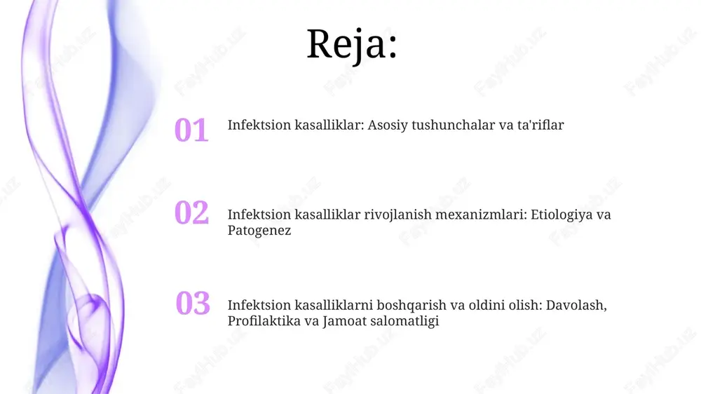 38°c dan yuqori bo'lishi, charchoq, mushak og'rig'i va ma'lum organlarning shikastlanishi kabi alomatlar kuzatiladi. infektsion kasalliklarni diagnostika qilish serologik testlar antitanachalar va antigenlarni aniqlash orqali infektsiyani diagnostika qilishda qo'llaniladi. masalan, elisa testi qondagi antitanachalarni aniqlash uchun keng qo'llaniladi, bu esa infektsiyani ko'rsatadi. infektsion kasalliklarni aniqlashda mikroskopiya va kultura usullari muhim. mikroskopiya mikroorganizmlarni to'g'ridan-to'g'ri ko'rish imkonini bersa, kultura mikroorganizmlarni o'stirish orqali aniqlashga yordam beradi. infektsion kasalliklarni differentsial diagnostika qilish differentsial diagnostika laboratoriya tekshiruvlari, masalan, qon tahlillari va rentgenografiyani o'z ichiga oladi, bu esa o'xshash klinik ko'rinishga ega bo'lgan 2 ta kasallikni farqlashga yordam beradi. differential diagnostikada kasallikning aniq sababini aniqlash uchun patogenlarni aniqlash uchun mikrobiologik testlar, masalan, gram bo'yash yoki pcr tekshiruvidan foydalanish muhim ahamiyatga ega. infektsion kasalliklarni davolash infektsion kasalliklarni davolashda antibiotiklar bakteriyalarga qarshi kurashadi, ammo viruslarga qarshi emas; shuning uchun diagnostika 90% aniq bo'lishi kerak. antiviral dorilar gripp kabi virusli infektsiyalarni davolashda ishlatiladi; ularning samaradorligi kasallikning 72 soat ichida …