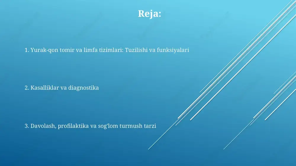 uzilishga ega: ikkita atrium (o'ng va chap) va ikkita qorincha (o'ng va chap), ular bir tomonlama qopqoqlar orqali ajratilgan va qon oqimini ta'minlaydi. yurakning asosiy vazifasi qonni butun tanaga haydashdir. bu sistola (qisqarish) va diastola (bo'shashish) fazalaridan iborat bo'lgan ritmik qisqarishlar orqali amalga oshiriladi. yurakning o'tkazuvchanlik tizimi, sinus tuguni orqali boshlanib, av tugun va purkinye tolalariga o'tadigan elektr impulslarini hosil qiladi, yurakning muvofiqlashtirilgan qisqarishini ta'minlaydi. yurak sikli yurak sikli davomida qon bosimi o'zgarib turadi: sistolik bosim (120 mm simob ustuni) qisqarish vaqtida, diastolik bosim (80 mm simob ustuni) bo'shashish vaqtida o'lchanadi. bu bosimlar qon aylanishini ta'minlaydi. yurak sikli uch bosqichdan iborat: sistola (qisqarish), diastola (bo'shashish) va qisqa muddatli dam olish davri. bu ketma-ketlik yurakning to'liq bir marta urishini tashkil etadi, taxminan 0,8 soniya davom etadi. yurak siklining diastola bosqichida, bo'lmachalar qonga to'ladi, keyin esa qorinchalarga o'tadi. qorinchalar 70-80 ml qon bilan to'lgandan so'ng, keyingi sistola bosqichi boshlanib, qon tomirlarga haydaladi. …