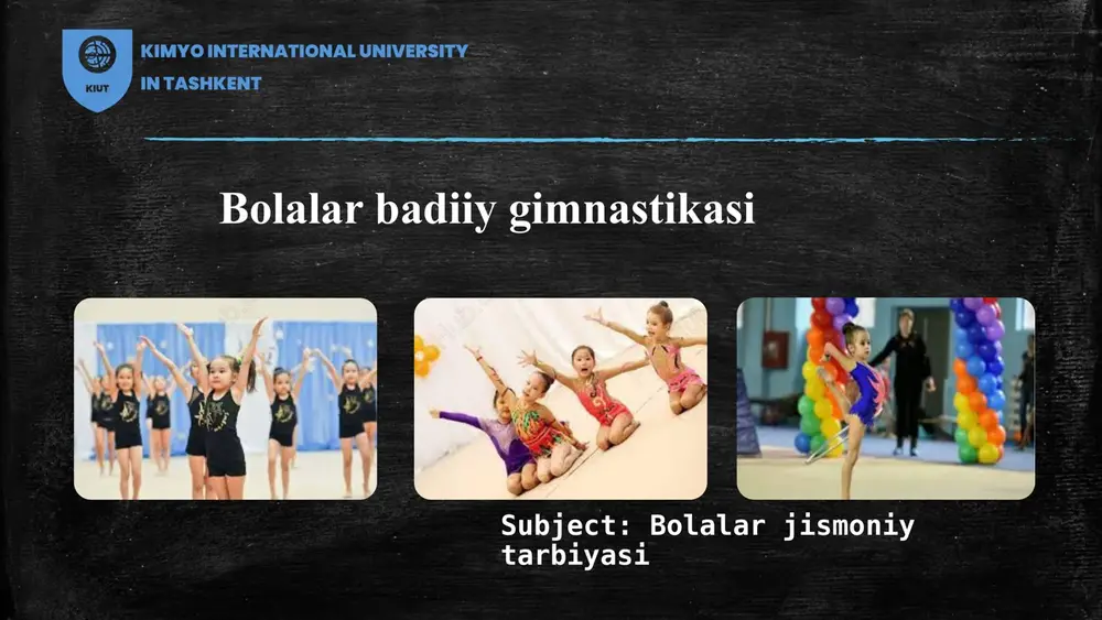 lashuvchanlikni yaxshilash va jarohatlarning oldini olish uchun yumshoq cho'zish bilan boshlang. tana muvofiqlashtirish mashqlari: muvozanat, muvofiqlashtirish va fazoviy ongga qaratilgan mashqlar bilan shug'ullaning, oqlangan harakatlar uchun poydevor qo'ying. ritmik harakat naqshlari: tana harakatlarini musiqa bilan sinxronlashtirish, ritm va vaqtni targ'ib qilish uchun ritmik qadamlar va imo-ishoralarni mashq qiling. 6 7 gimnastika mashqlarini o'rgatish jarayonida quydagi asosiy vazifalar hal etiladi: bolalarning umumiy harakat va jismoniy tayyorgarligi uchun ahamiyatli bo'lgan harakat ko'nikmalarini shakllantirish, kuch, tezkorlik, egiluvchanlik, epchillik, chidamlilik kabi sifatlari. maktabgacha yoshdagi bolalarda gimnastika mashqlarini muntazam o'tkazilishi bola organizmining hayot faoliyatini yaxshilaydi, xushchaqchaqlik kayfiyatini uyg'otadi. 8 sog'lomlashtiruvchi gimnastika maktabgacha ta'lim tashkilotlarida yassioyoqlikni oldini olish, skolioz, tayanch harakat tizimini to'g'ri shakllanishida universal vosita hisoblanadi.mashg'ulotni faqat kunning birinchi yarmida emas, balki ikkinchi yarmida ham o'tkazish maqsadga muvofiq. shu bilan birga, kechki vaqtlarda ham oila bilanolib borilishi organizmning mehnat jarayonida asosiy yuklama tushadigan organlari va tizimlari faolligini oshirishga yordam beradi. sog'lomlashtiruvchi gimnastika majmualarida quyidagi jismoniy …