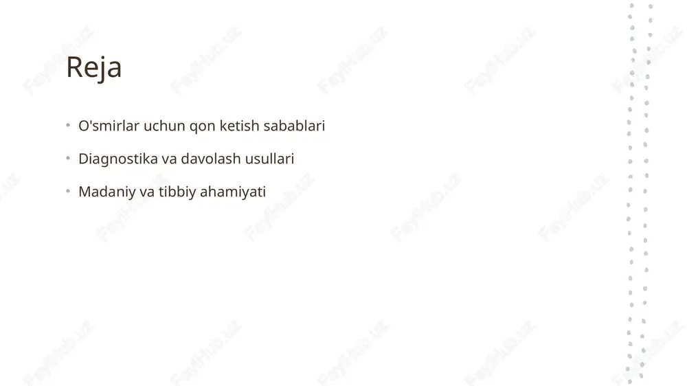 qon ketishning diagnostika usullari. klinik baholash o'smirlar uchun abnormal qon ketishning diagnostikasi klinik baholashdan boshlanadi. shifokor bemorning tibbiy tarixini va simptomlarini tekshiradi. laboratoriya testlari laboratoriya testlari, masalan, qonning umumiy analizi va gormonal testlar, qon ketishning sabablarini aniqlashda yordam beradi va yondashuvni belgilaydi. tasvirlash usullari ultrasonografiya va boshqa tasvirlash usullari, bachadon va tuxumdonlarning holatini baholashga yordam beradi, bu esa abnormal qon ketish sabablarini aniqlaydi. psixologik baholash o'zgarishlar va ruhiy holatlarni hisobga olish uchun psixologik baholash muhimdir. stress va ruhiy muammolar qon ketishning sabablaridan bo'lishi mumkin. davolash strategiyalari: o'smirlarning sog'lig'i uchun eng yaxshi yondashuvlar. 1 gormonal davolash o'smirlar uchun abnormal qon ketish holatlarini boshqarishda gormonal davolash samarali usul hisoblanadi. bu, gormonal darajalarni normallashtirishga yordam beradi. 2 psixologik yordam o'smirlar uchun psixologik yordam, ruhiy holatni yaxshilash va stressni kamaytirish orqali qon ketish muammolarini hal qilishda muhim ahamiyatga ega. 3 tibbiy nazorat tibbiy nazoratning muntazam o'tkazilishi, o'smirlar sog'lig'ini saqlashda va qon ketishning sabablarini aniqlashda …