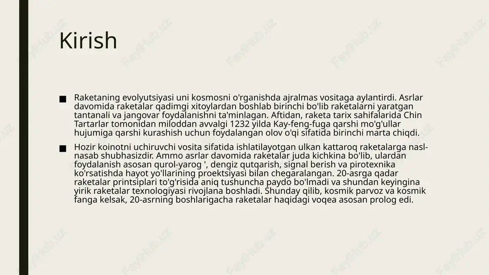 quyish moslamalarini tayyorlash va hisob-kitoblarni bajarish bo'yicha ikki qismli risolasini nashr etdi. ser uilyam kongrive raketalarni yevropaga erta kiritish paytida ular faqat qurol sifatida ishlatilgan. hindistondagi dushman qo'shinlari inglizlarni raketalar bilan qaytarib olishdi. keyinchalik britaniyada ser uilyam kongrive 9000 metrgacha o'q otadigan raketa ishlab chiqardi. inglizlar 1812 yilgi urushda aqshga qarshi congreve raketalarini otishgan. frensis skott key bu so'zni "inglizlar aqshga qarshi congreve raketalarini otgandan keyin raketaning qizil porlashi. uilyam kongrivning yoqadigan raketasida qora kukun, temir kassa va kongreve o'z raketasini barqarorlashtirishga yordam berish uchun 16 metrlik yo'riq tayoqdan foydalangan. britaniyalik yana bir ixtirochi uilyam xeyl 1846 yilda tayoqsiz raketani ixtiro qilgan. aqsh armiyasi 100 yil oldin hale raketasini meksika bilan urush.fuqarolar urushida raketalar ham cheklangan darajada ishlatilgan. xix asr davomida deyarli har bir mamlakatda raketa ixlosmandlari va ixtirochilar paydo bo'la boshladi. ba'zilar bu raketa kashshoflarini daho deb o'ylashdi, boshqalari esa aqldan ozishdi. parijda yashagan italiyalik klod ruggieri, ehtimol, 1806 …