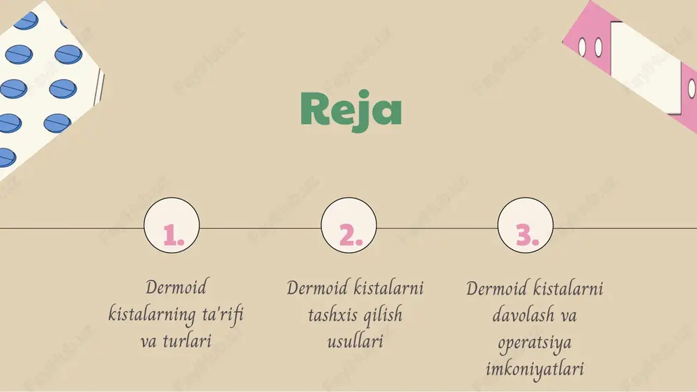 hishi mumkin. tibbiy yordamga ehtiyoj agar dermoid kista o'sayotgan bo'lsa yoki og'riq, shish yoki qiyinchilik keltirib chiqarayotgan bo'lsa, tibbiy yordamga murojaat qilish zarur. kista infektsiyalangan yoki yirtilgan bo'lsa, shifokorga tezda borish kerak. belgilarning har bir turi dermoid kistalarning belgilari joylashuviga qarab farq qiladi. masalan, tuxumdon kistalari ayollarda menstrual tsiklga ta'sir qilishi va qorin og'rig'i keltirib chiqarishi mumkin. boshqa tomondan, teri ostidagi kistalar ko'proq estetik muammolarni keltirib chiqarishi mumkin, bu esa bemorlarning ruhiy holatiga ta'sir qilishi mumkin. qo'shimcha ma'lumotlar dermoid kistalar, odatda, ultratovush yoki kompyuter tomografiyasi (kt) yordamida aniqlanadi. ularning davolanishi operatsiya orqali olib tashlashni talab qilishi mumkin, ayniqsa, agar kista katta yoki noqulaylik keltirayotgan bo'lsa. dermoid kistalar va sog'liq dermoid kistalar sog'liq uchun turli ta'sirlar ko'rsatishi mumkin. ular og'riq, infektsiyalar va reproduktiv tizimda muammolarga olib kelishi mumkin, shuningdek, ba'zi hollarda malign (yomon) o'simtalarga rivojlanishi mumkin. ularning xavf omillari orasida irsiyat, gormonal o'zgarishlar va reproduktiv tizimdagi yallig'lanishlar mavjud. dermoid kistalar, tuxumdonlarda …