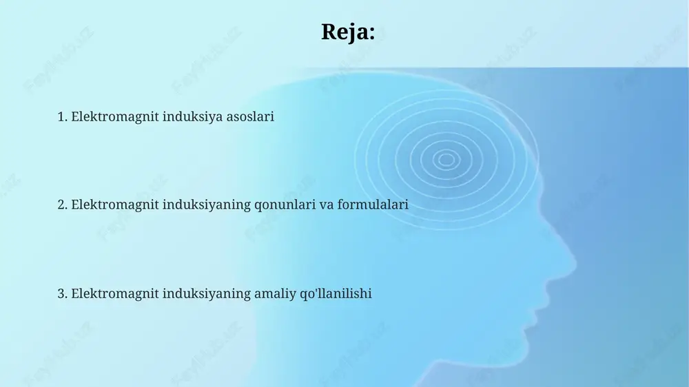 k energiyani elektr energiyasiga aylantiradi, magnit maydon ichida simni harakatlantirib, induksiyalangan tok hosil qiladi. bu 50 hz chastotali elektr ta'minotining asosidir. e'tiboringiz uchun rahmat @taqdimot_robot image1.png