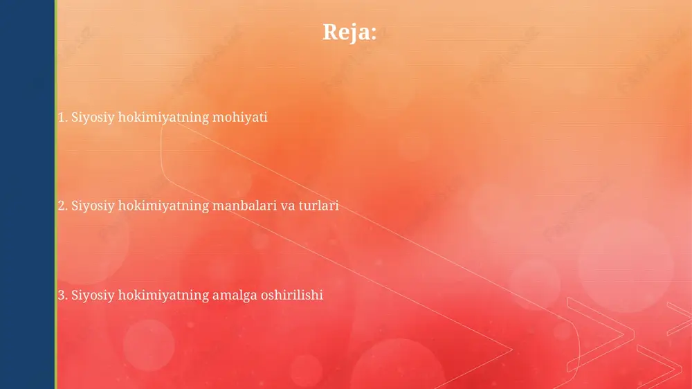 iyatning tarqalishi hokimiyatning tarqalishi, markazlashgan hokimiyatga qarshi turadi, bunda davlat resurslari va siyosiy qarorlar mahalliy darajalarga o'tkaziladi, bu esa demokratiyani 30 foizga oshirishi mumkin. o'zbekistonda hokimiyatning tarqalishi, mahalliy hokimliklarning moliyaviy mustaqilligini oshirishni nazarda tutadi, masalan, mahalliy byudjetlarga soliq tushumlarining 25 foizini qoldirish orqali amalga oshiriladi. siyosiy hokimiyatning institutsional tuzilishi siyosiy hokimiyatning institutsional tuzilishi davlat apparati orqali amalga oshiriladi, bu yerda 3 tarmoq: qonun chiqaruvchi, ijro etuvchi va sud hokimiyatlari o'z vakolatlarini konstitutsiyaga muvofiq amalga oshiradi. siyosiy partiyalar 4 ta asosiy vazifani bajaradi: saylovlarda ishtirok etish, siyosiy dasturlarni ishlab chiqish, jamoatchilik fikrini shakllantirish va vakillik organlarida o'z manfaatlarini himoya qilish orqali hokimiyatga ta'sir o'tkazadi. hokimiyat va manfaatlar guruhlari hokimiyatlar mahalliy darajada, masalan, shahar hokimliklari, hududiy manfaatlar guruhlari bilan resurslar taqsimoti va siyosatni shakllantirishda doimiy aloqada bo'ladi. manfaatlar guruhlari, jumladan, biznes assotsiatsiyalari, nntlar, 24 soat davomida hokimiyatga ta'sir o'tkazishga intilib, o'z a'zolarining iqtisodiy manfaatlarini ilgari suradi. siyosiy hokimiyatning zamonaviy muammolari axborot texnologiyalari …