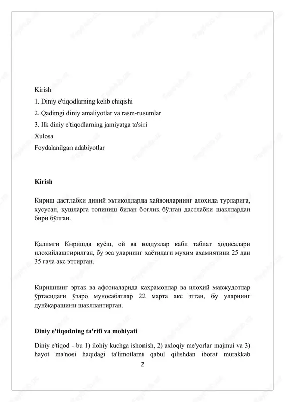 , jumladan, 1) hayvonlar, 2) o'simliklar va 3) ob-havo hodisalarida ruh bor deb ishoniladi, bu ruhlar odamlarning hayotiga ta'sir qilishi mumkin edi. animistik e'tiqodlar 100 ming yildan ortiq vaqtga borib taqaladi, bu esa odamlarning atrof-muhit bilan o'zaro munosabatlarining dastlabki shakllarini aks ettiradi va marosimlar rivojlanishiga ta'sir qiladi. animizm ruhlarga sig'inish, ularga qurbonliklar keltirish va ulardan himoya so'rashni o'z ichiga oladi; masalan, ov muvaffaqiyatli bo'lishi uchun hayvon ruhiga iltijo qilinadi. totemizm: o'ziga xos aloqalar totemizmda 1 guruh odamlar, masalan, urugʻlar, oʻzlarini muayyan hayvon, oʻsimlik yoki tabiiy hodisa bilan 2 tomonlama aloqador deb hisoblaydi, bu ularning totemi hisoblanadi. koʻpgina totemistik e'tiqodlarda 3 ta asosiy tabu mavjud: totemni oʻldirish, uni iste'mol qilish va odamlar totem bilan jinsiy aloqada boʻlishi qat'iyan man etiladi, bu aloqani mustahkamlaydi. totemlar 4 xil shaklda boʻlishi mumkin: individual totem, jinsiy totem (erkaklar/ayollar), urugʻ totemi va frak totemi; ularning har biri oʻziga xos ijtimoiy funktsiyalarni bajaradi. sehr va folbinlik: tabiatni …