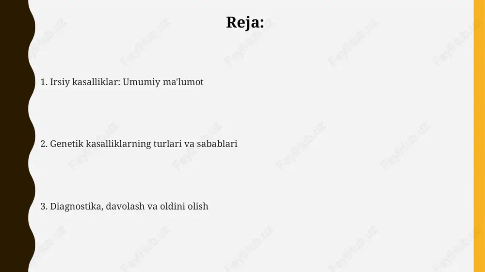 radi. gen terapiyasi dnkni o'zgartirish orqali davolashni maqsad qiladi, crispr texnologiyasi bilan 80% muvaffaqiyatga erishiladi, lekin bu usul hali klinik sinov bosqichida bo'lib, 5-10 yil ichida qo'llanilishi mumkin. e'tiboringiz uchun rahmat @taqdimot_robot image1.png