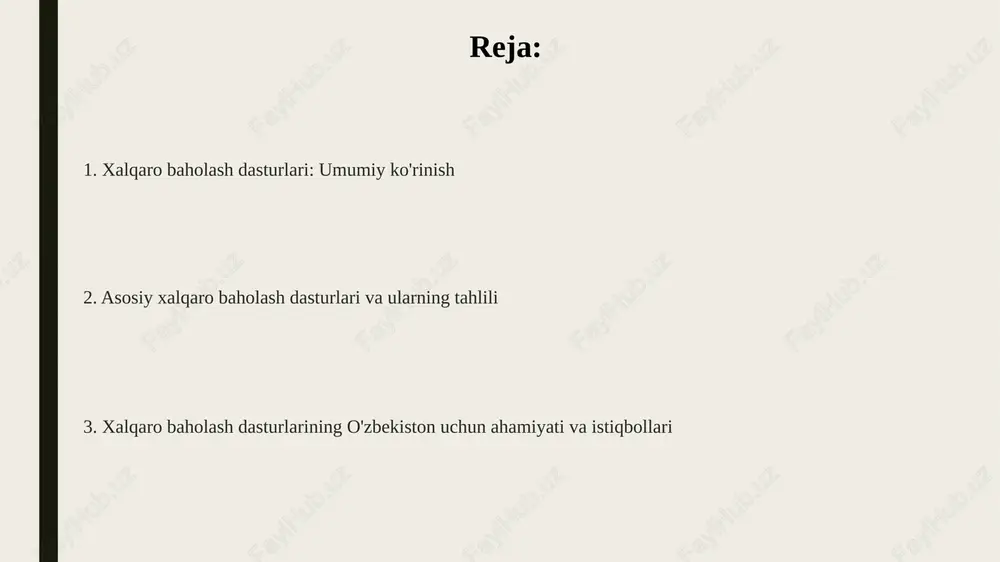 lik darajasini baholaydi, natijalar esa ta'lim siyosatini ishlab chiqish va 9 yillik majburiy ta'lim sifatini oshirish uchun muhim. e'tiboringiz uchun rahmat @taqdimot_robot slide 1 slide 2 slide 3 slide 4 slide 5 slide 6