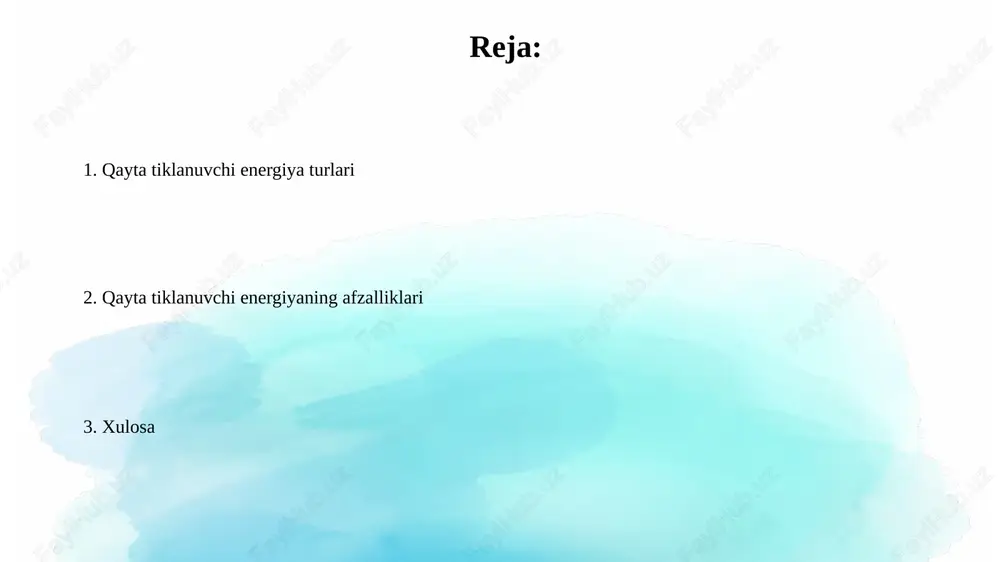 yirik ges (100 mvt dan yuqori), har biri o'ziga xos qo'llanishlarga ega. geslarning afzalliklaridan biri - bu suv omborlarining yaratilishi, suv ta'minoti, irrigatsiya va hattoki suv sporti uchun imkoniyat yaratadi, bu ko'p qirrali foyda keltiradi. geotermal energiya: yer issiqligidan foydalanish geotermal energiya yer qobig'ining 3 metrdan 10 kilometrgacha chuqurlikdagi issiqligidan foydalanadi va uning harorati 20 °c dan 370 °c gacha bo'lishi mumkin. geotermal stansiyalar 1 megavattdan (mvt) dan 100 mvt gacha elektr energiyasi ishlab chiqarishi mumkin, bu ko'rsatkich stansiyaning o'lchami va resursning issiqlik miqdoriga bog'liq. biomassa energiyasi: manbalar va afzalliklar biomassa energiyasi o'simliklar (masalan, yog'och, ekinlar) yoki hayvonlar chiqindilaridan olinadi va yoqish orqali elektr energiyasi, issiqlik yoki bioyoqilg'iga aylantirilishi mumkin, bu energiya diversifikatsiyasini oshiradi. biomassa resurslari nisbatan keng tarqalgan bo'lib, mahalliy dehqonchilik va o'rmon xo'jaligi chiqindilaridan foydalanish imkonini beradi, bu esa transport xarajatlarini kamaytiradi va qishloq joylarida yangi ish o'rinlarini yaratadi. qayta tiklanuvchi energiyaning atrof-muhitga ta'siri qayta tiklanuvchi energiya manbalari, …