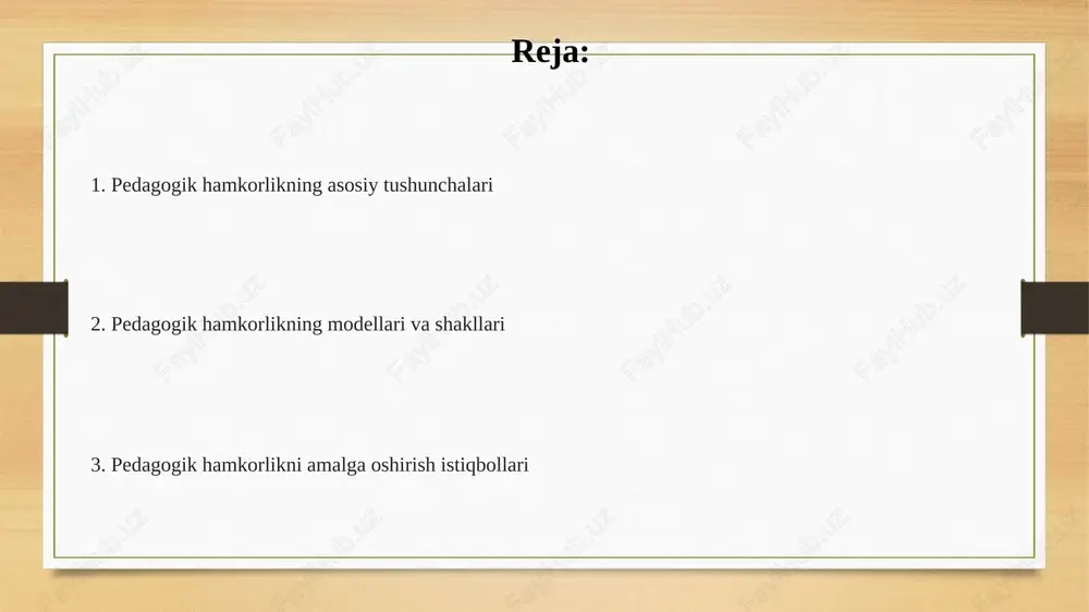 faollashtiradi, bunda o'qituvchi va o'quvchi teng huquqli sub'ekt sifatida 1ga 1 munosabatda bo'ladi. hamkorlikni amaliyotda qo'llash, 21-asr ko'nikmalarini (tanqidiy fikrlash, muammolarni hal qilish) rivojlantirishga yordam beradi, natijada 80% o'quvchilarning bilim darajasi oshadi. e'tiboringiz uchun rahmat @taqdimot_robot slide 1 slide 2 slide 3 slide 4 slide 5 slide 6