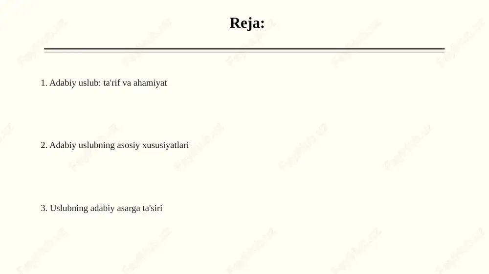 uygʻotishga qaratilgan 3 asosiy vazifani bajaradi. ilmiy uslubda aniqlik va dalillilik ustuvor boʻlib, faktlar, statistik maʼlumotlar va tushunchalar 5 asosiy element orqali (aniqlik, ixchamlik, mantiqiylik) ob’ektiv tarzda taqdim etiladi. e'tiboringiz uchun rahmat @taqdimot_robot slide 1 slide 2 slide 3 slide 4 slide 5 slide 6
