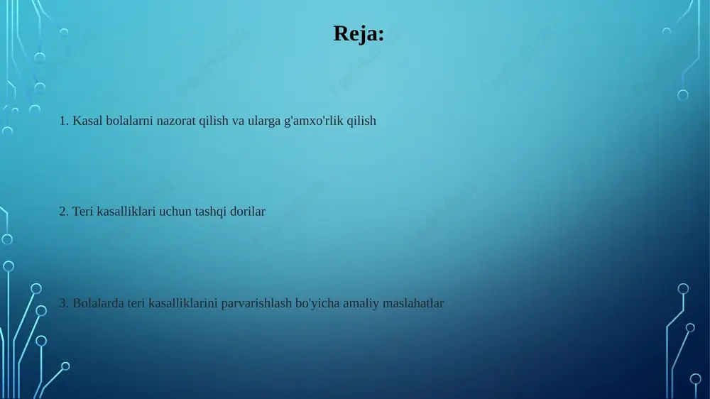 k-test, patch-test) o'tkaziladi. igna bilan teri ustiga allergenlar qo'yiladi, 15-20 daqiqa ichida reaksiyalar baholanadi. sirtga surtiladigan dorilarning turlari krem tarkibidagi suv miqdori losyonlarga qaraganda kamroq, yog' miqdori ko'proq bo'ladi. ular terini namlash va himoya qilishda 20-35% yaxshiroq ta'sir ko'rsatadi. bu ta'sir dermatitda juda qo'l keladi. malhamlar tarkibida 80% yog' moddalari bo'lib, terida uzoq muddat qolib, yaxshi himoya qatlami hosil qiladi. mahalliy kortikosteroidlar 2-3 marta ko'proq so'rilishini ta'minlaydi. krem va malhamlar: qo'llash bo'yicha ko'rsatmalar krem va malhamlarni terining zararlangan sohasiga yupqa qilib surting, odatda kuniga ikki-uch marta, shifokor ko'rsatmasiga binoan dozani aniqlang. agar tarkibida kortikosteroidlar bo'lsa, kremni 2 haftadan ko'p qo'llash tavsiya etilmaydi, chunki u nojo'ya ta'sirlarni keltirib chiqarishi mumkin. losonlar va eritmalar: qanday foydalanish kerak losonlar terining katta yuzalariga yupqa qatlamda surtiladi, kuniga 2-3 marta, shifokor ko‘rsatmasiga binoan, yaxshi natijaga erishish uchun foydalaning. eritmalar, masalan, antiseptiklar, yaralarni tozalash uchun ishlatiladi; tozalashdan so'ng sterilli doka bilan quriting, kuniga 1-2 marta amalga …
