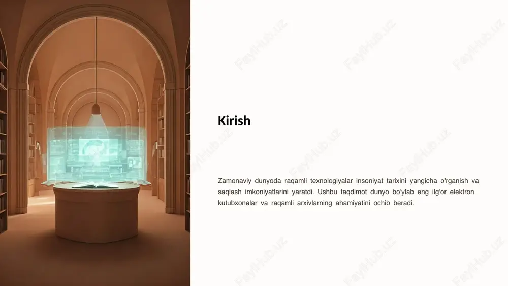nologiya juda murakkab ma'lumotlar massivlarini tushunish va foydalanishga yaroqli holga keltiradi. mashina o'rganish algoritmlari tabiiy til processingi semantik tahlil usullari boshqaruv qarorlari bu yondashuv boshqaruv qarorlarini qabul qilishda inqilobiy o'zgarishlar keltiradi. ma'lumotlarga asoslangan qarorlar yanada aniq va samarali bo'ladi. strategik rejalashtirish xavflarni boshqarish resurs taqsimoti optimallashtirish 5 elektron nashrlarni tahlil qilish metodologiyasi avtomatik yig'ish pdf formatdagi ilmiy nashrlarni avtomatik ravishda yig'ish, matnga aylantirish va chuqur tahlil qilish jarayoni. bu jarayon minglab hujjatlarni bir vaqtda qayta ishlash imkonini beradi. mavzularni aniqlash so'zlar chastotasi va semantik tahlil asosida mavzularni aniq aniqlash, trendlarni kuzatish va prognoz qilish. ushbu usul ilmiy tadqiqotlar yo'nalishlarini bashorat qilishga yordam beradi. samarali o'rganish katta hajmdagi ilmiy ma'lumotlarni tez va samarali o'rganish, tahlil qilish va xulosalar chiqarish. inson kuchi bilan amalga oshirilganda yillar talab qiladigan ishni bir necha kun ichida bajarish mumkin. "metodologiya - bu bilimga erishishning eng qisqa yo'li" zamonaviy metodologiyalar fanning barcha sohalarida tadqiqot sifatini oshiradi va …