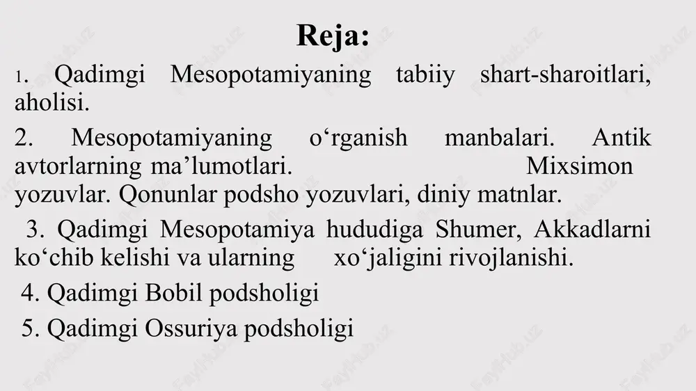 akchi rol o'ynagan, ko'pgina yo'llar g'arbdan sharqqa, shimoldan janubga shu yerdan o'tgan . mesopotamiyada odamlar qadimdan o'rnasha boshlagan, neolit davrida bu jarayon tezlashgan, dastlab iqlimi qulay shimol o'zlashtirilgan. qadimgi xassun, xalaf madaniyatining etnik kelib chiqishi noma'lum. janubiy mesopotamiya ilk manzilgohlari keyinroq eramizdan avalgi iv ming yillikda va eramizdan avalgi iv ming yillikni ii yarmida el-ubayd madaniyati bilan belgilanadi. ba'zi tadqiqotchilar bu madaniyatni shumerlarga tegishli deb, boshqalari protoshumerlarga bog'laydilar. shumerlarning janubiy mesopotamiyada paydo bo'lishi taxminan er.av.iv ming yilliklar bilan belgilanadi. shumer tilini qaysi til oilasiga mansubligi ham noma'lum. shumerlar mahalliy aholi bilan aloqa o'rnatib, ulardan bir qancha xo'jalik yutuqlari, diniy e'tiqodlar va toponomik nomlarni o'zlashtirib olganlar. mesopotamiyaning shimolida er.av. iii ming yilliklardan boshlab sharqiy semit chorvador qabilalari yashagan. ularning tili akkad tili deb atalgan. er.av. iii ming yillik oxirida g'arbdan, suriya cho'llaridan mesopotamiyaga g'arbiy semit chorvador qabilalari kirib kelgan. akkadlar ularni amoriylar deb atashgan. (akkadcha amurri, suriya yoki garb deyilgan.) er. …