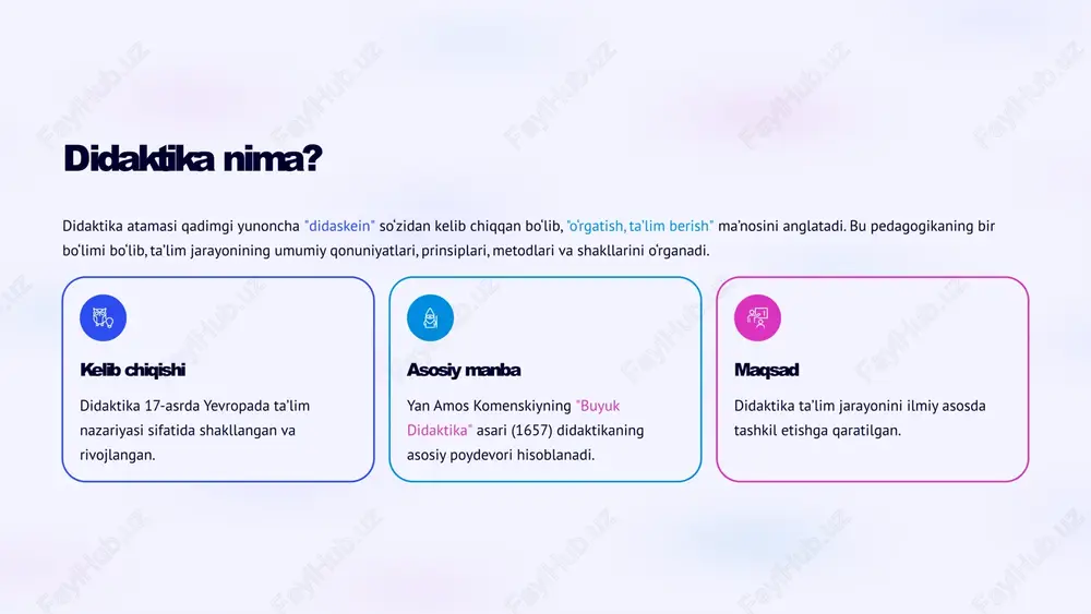 vchi omillar ta’limning maqsadi, mazmuni, metodlari va baholash tizimi. 4 ta’sir paradigmalar o‘zgarishi ta’limda inqilobiy o‘zgarishlarga olib keladi. 4 ta’limdagi asosiy paradigmalar ta’lim sohasida turli davrlarda turli paradigmalar hukm surgan, har biri ta’lim jarayoniga o‘ziga xos yondashuvni taklif etgan. an’anaviy paradigma o‘qituvchi markaziy rol o‘ynaydi. bilimlarni uzatish asosiy vazifa bo‘lib, o‘quvchi passiv tinglovchi hisoblanadi. asosan ma’ruzalar va yodlashga asoslanadi. konstruktivistik paradigma o‘quvchi faol ishtirokchi bo‘lib, bilimlarni o‘zlashtirish jarayoni markazda. bilimlar tajriba orqali mustaqil ravishda quriladi. humanistik paradigma shaxsiy rivojlanish, o‘quvchining ichki salohiyatini ochish va ijtimoiy ko‘nikmalarni shakllantirishga urg‘u beradi. har bir o‘quvchining individualligini qadrlaydi. 5 paradigmalar o‘zgarishining sabablari ta’lim paradigmalarining o‘zgarishi doimiy jarayon bo‘lib, u jamiyatning turli sohalardagi rivojlanishi bilan bevosita bog‘liqdir. jamiyat rivojlanishi madaniy, iqtisodiy va texnologik rivojlanish yangi bilimlarga va ko‘nikmalarga ehtiyoj tug‘diradi. texnologik taraqqiyot axborot-kommunikatsiya texnologiyalarining ta’limga kirib kelishi o‘qitish va o‘rganish usullarini tubdan o‘zgartiradi. o‘quvchilar ehtiyojlari zamonaviy o‘quvchilarning ehtiyojlari, qiziqishlari va o‘rganish usullari o‘zgarishi ham paradigmalar …